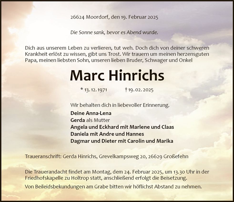 Traueranzeige von Marc Hinrichs