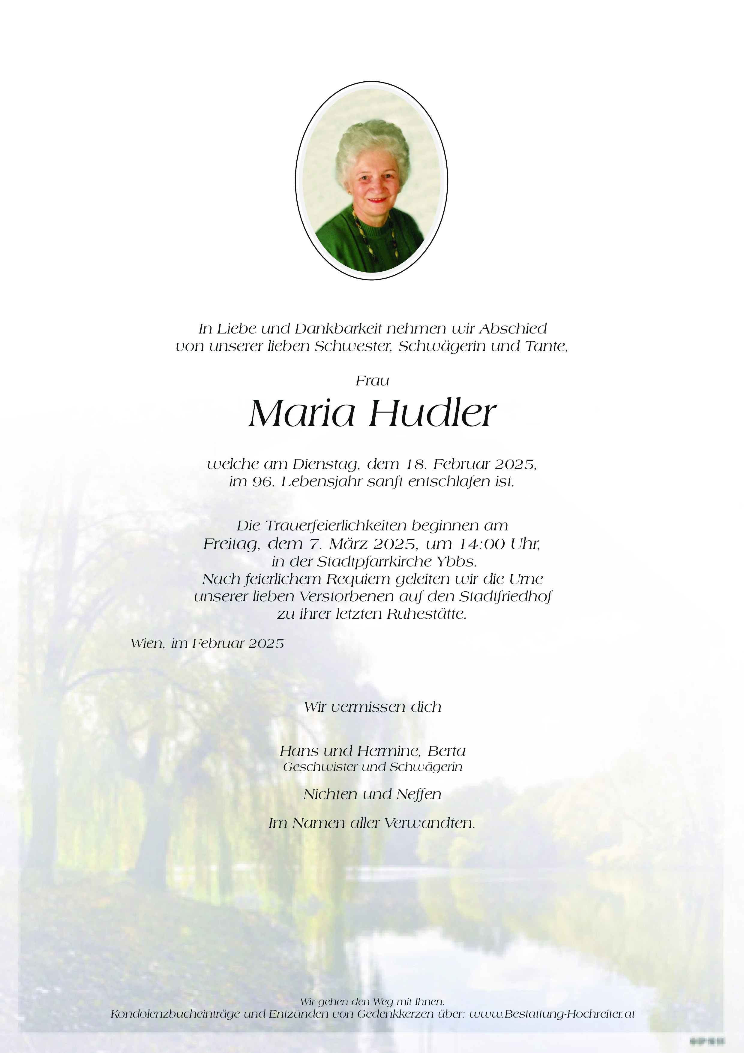 Traueranzeige von Maria Hudler