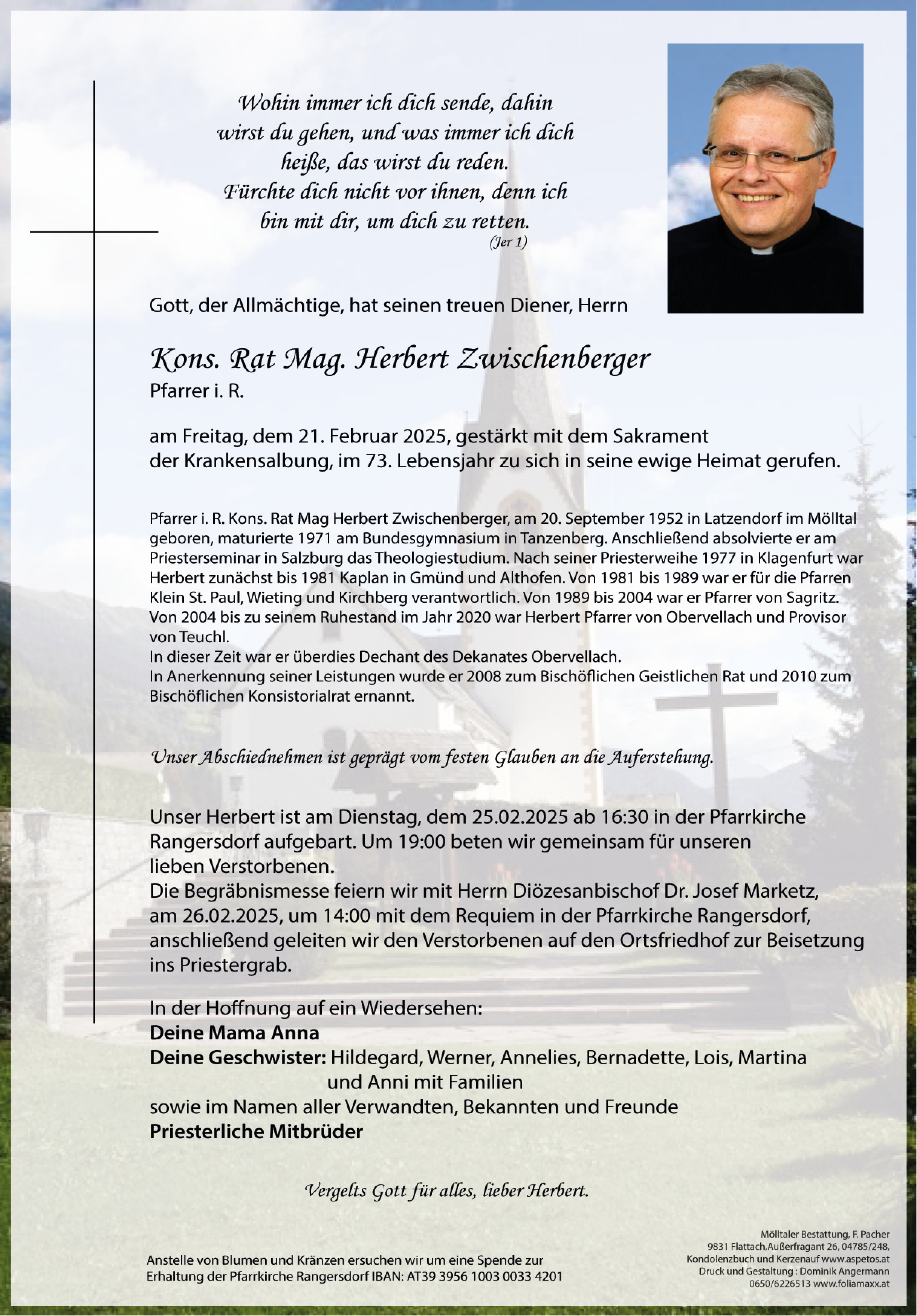 Traueranzeige von Mag. Herbert Zwischenberger