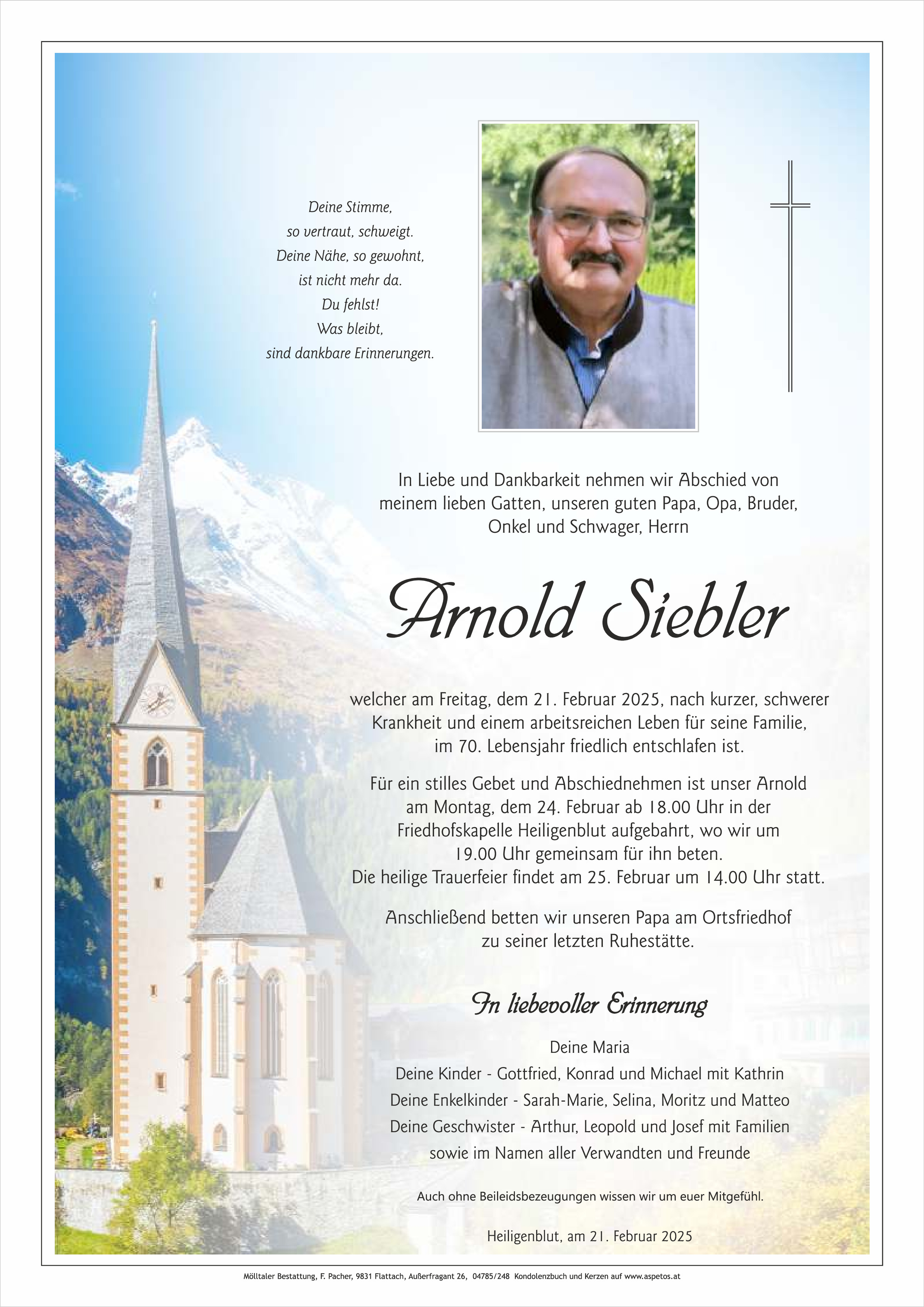 Traueranzeige von Arnold Siebler