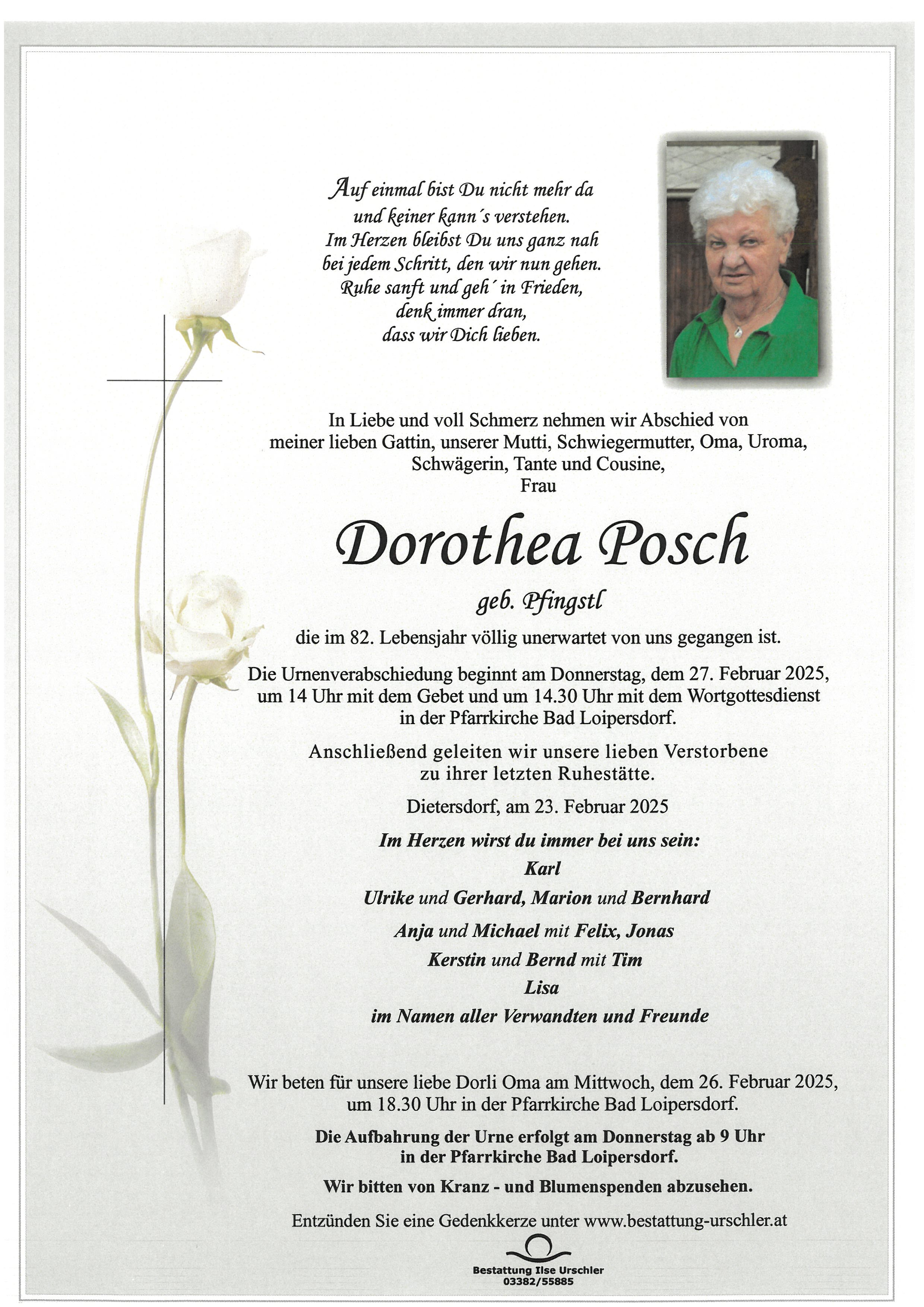 Traueranzeige von Dorothea Posch