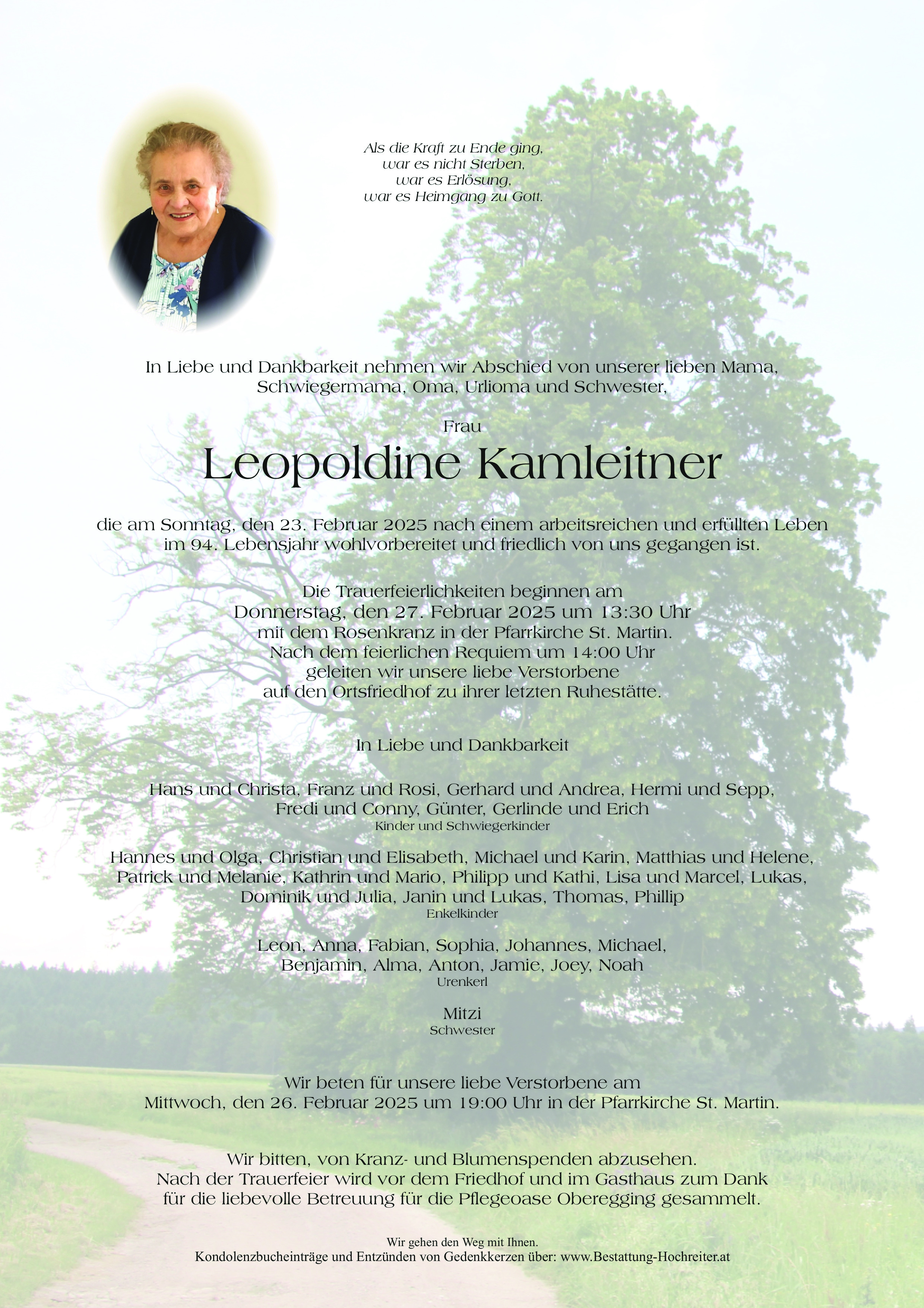 Traueranzeige von Leopoldine Kamleitner