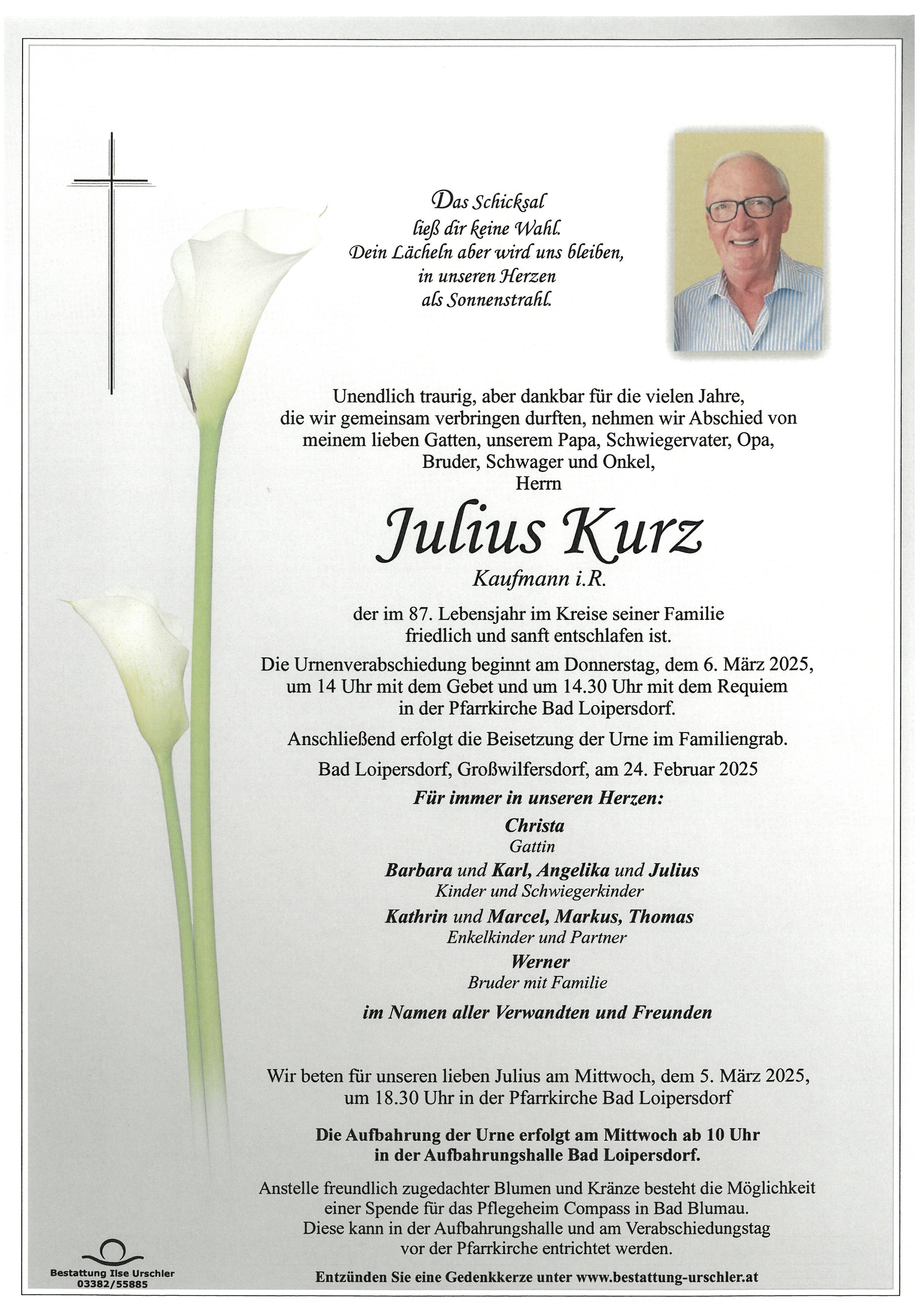 Traueranzeige von Julius Kurz