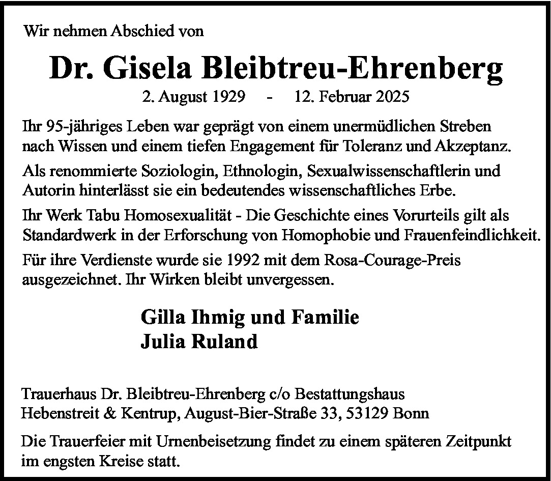 Traueranzeige von Dr. Gisela Bleibtreu-Ehrenberg