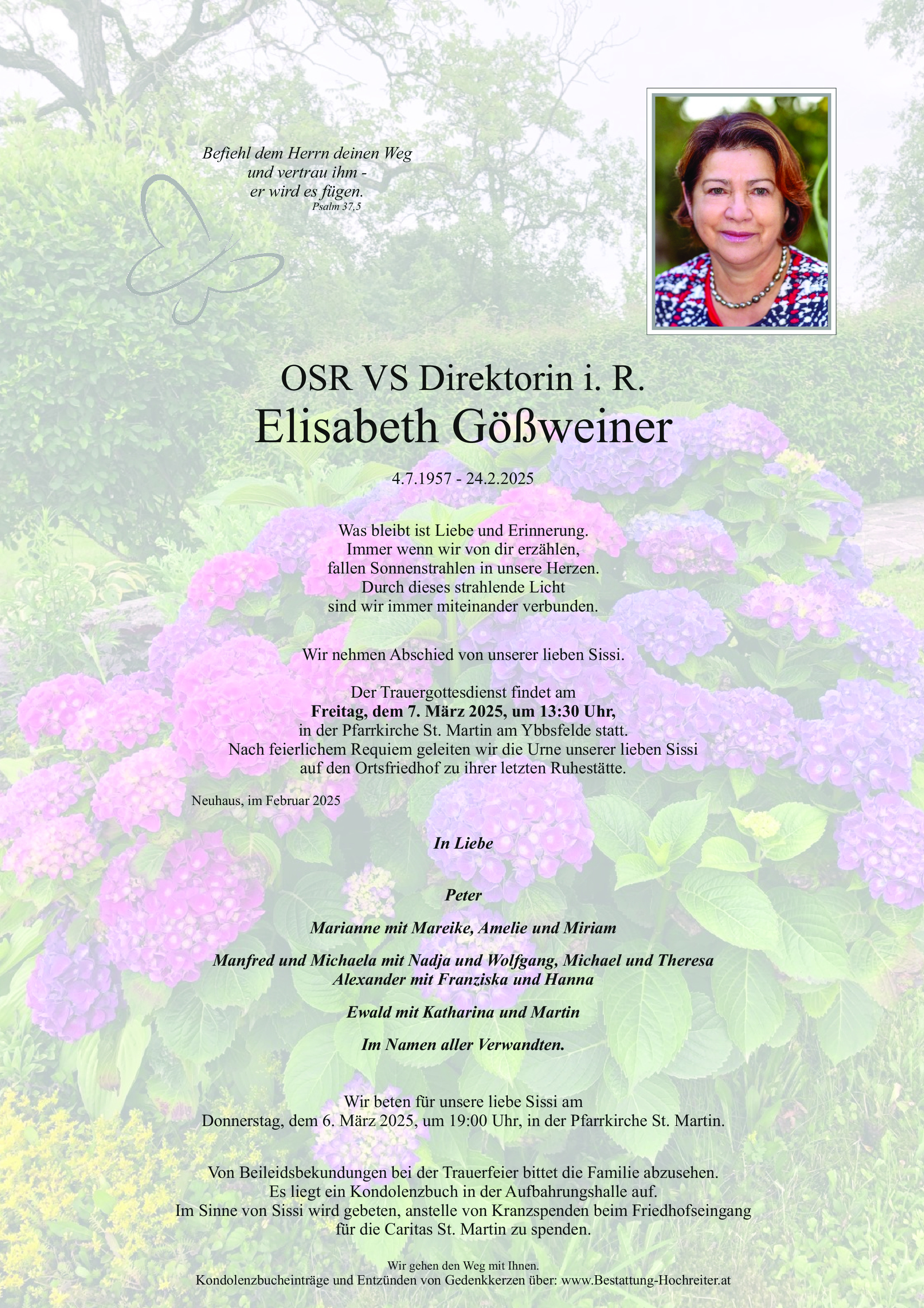 Traueranzeige von OSR VS Direktorin i. R. Elisabeth Gößweiner