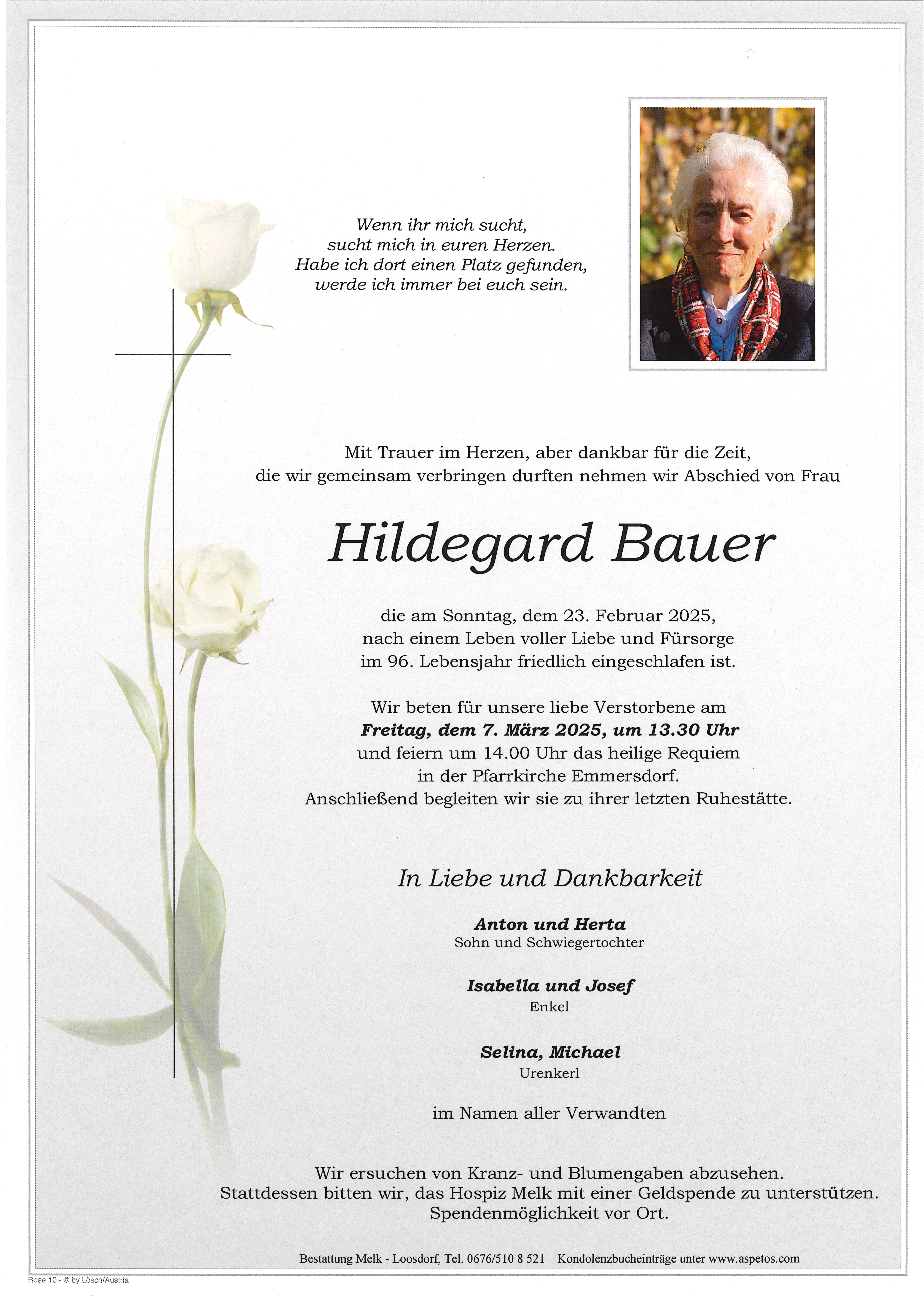 Traueranzeige von Hildegard Bauer