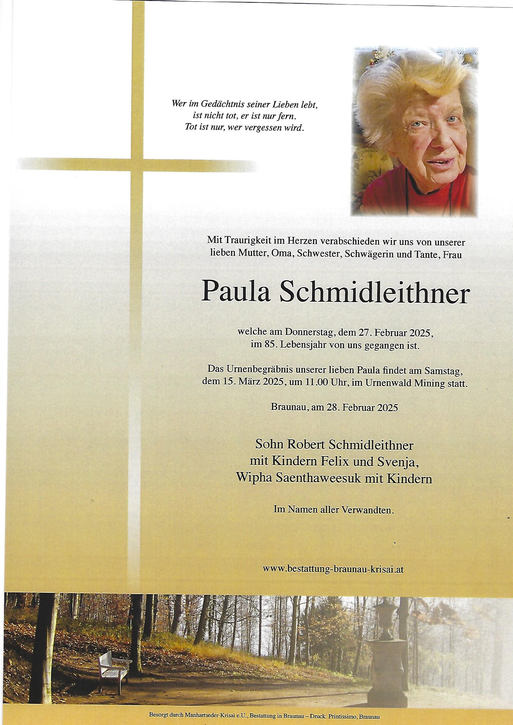 Traueranzeige von Paula Schmidleithner