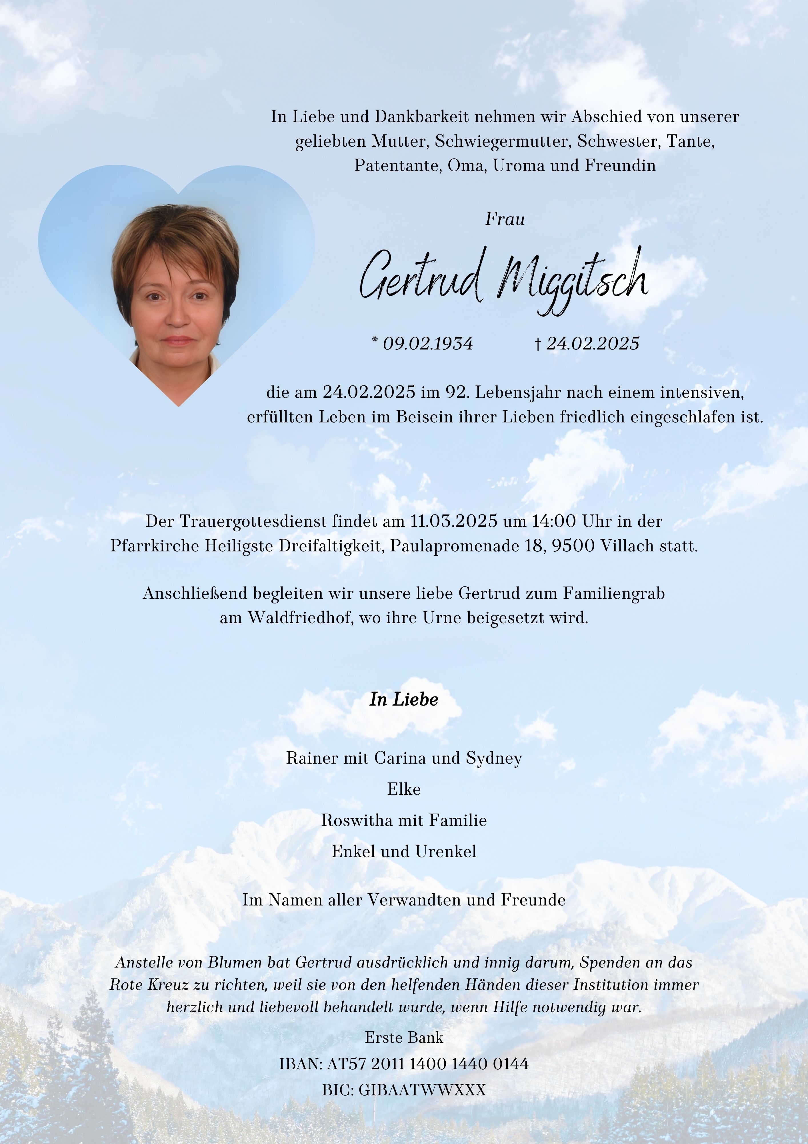 Traueranzeige von Gertrud Miggitsch