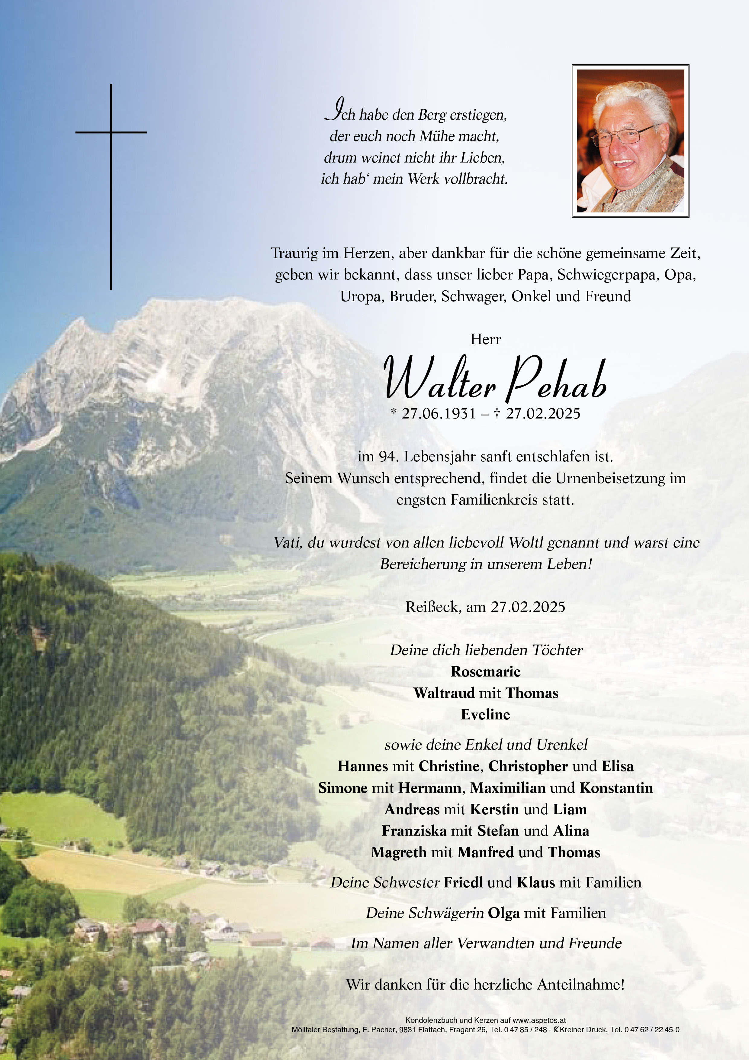 Traueranzeige von Walter Pehab