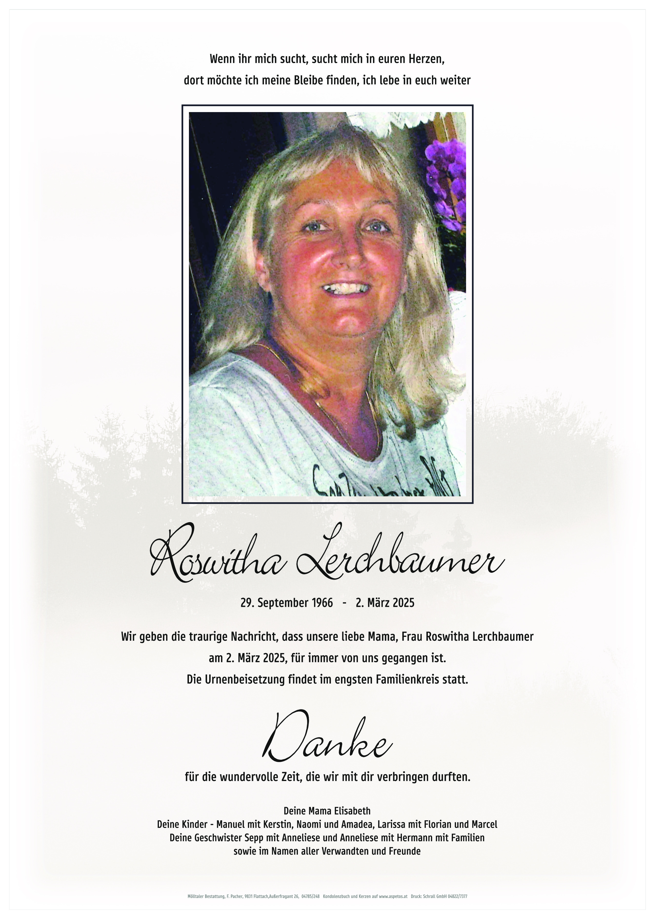 Traueranzeige von Roswitha Lerchbaumer