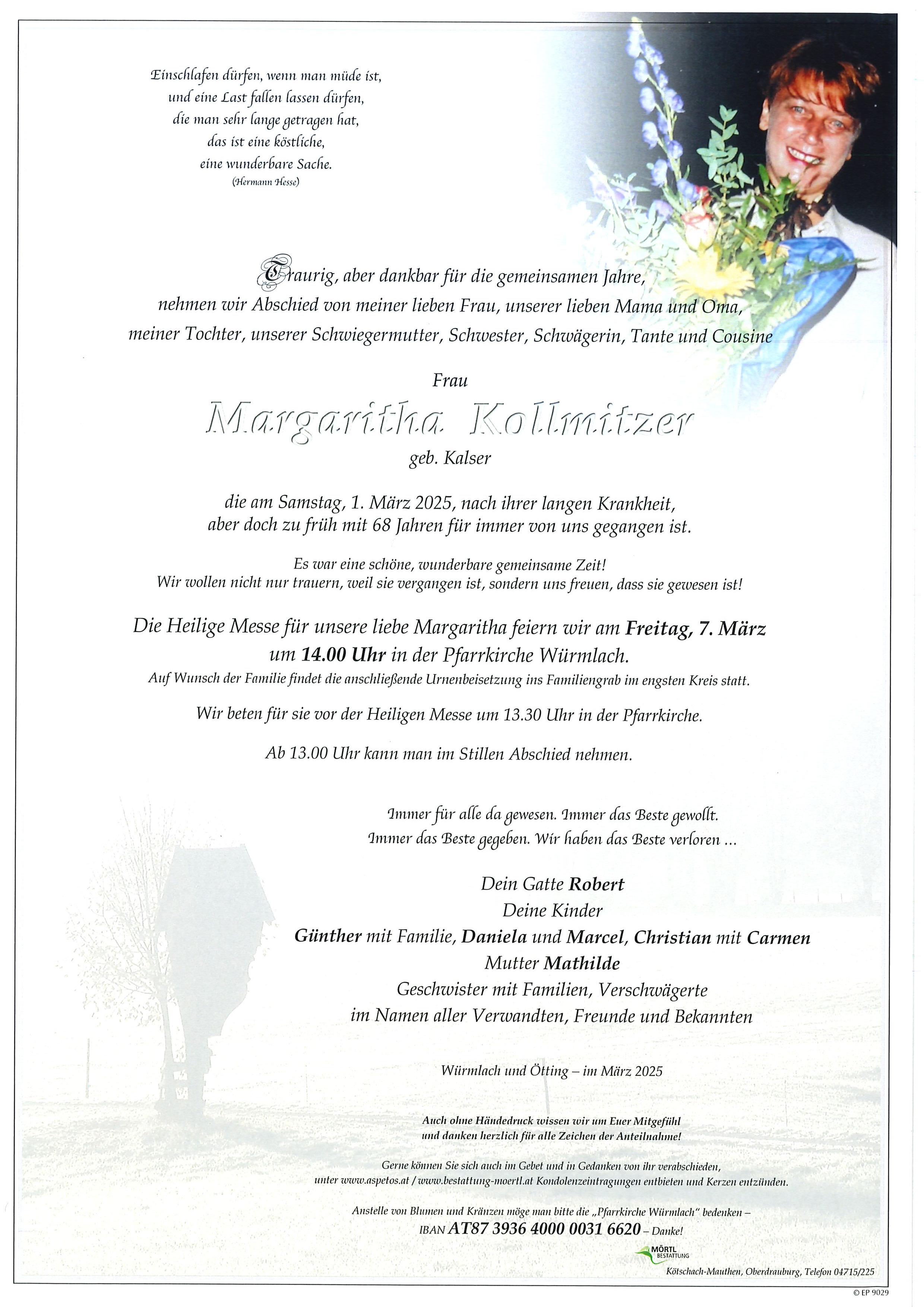 Traueranzeige von Margaritha Kollmitzer