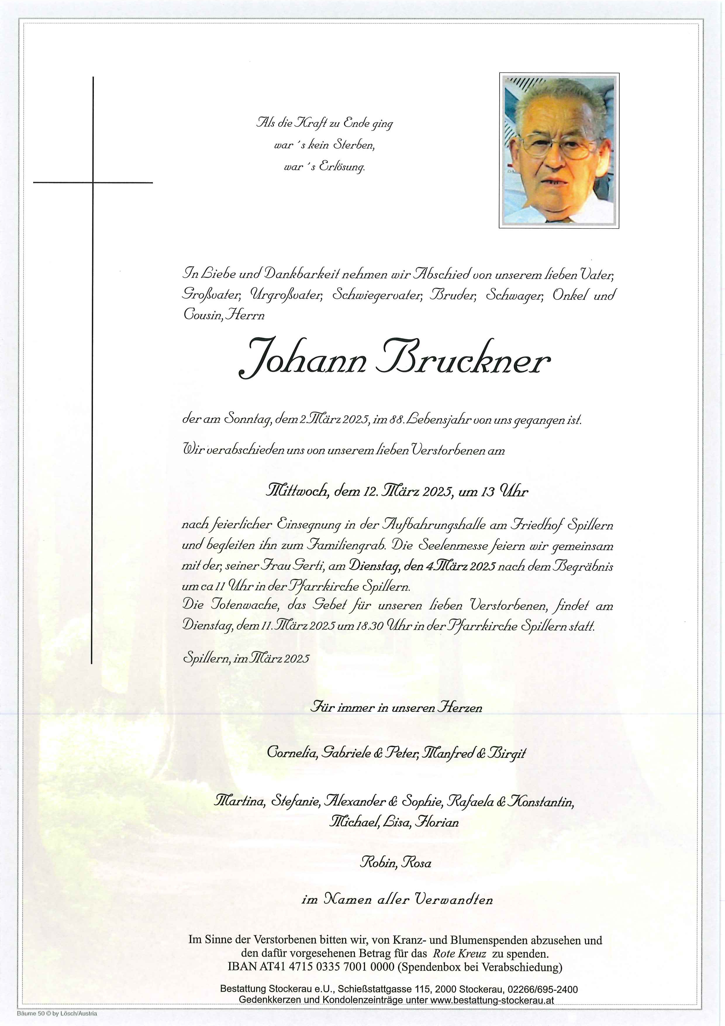 Traueranzeige von Johann Bruckner