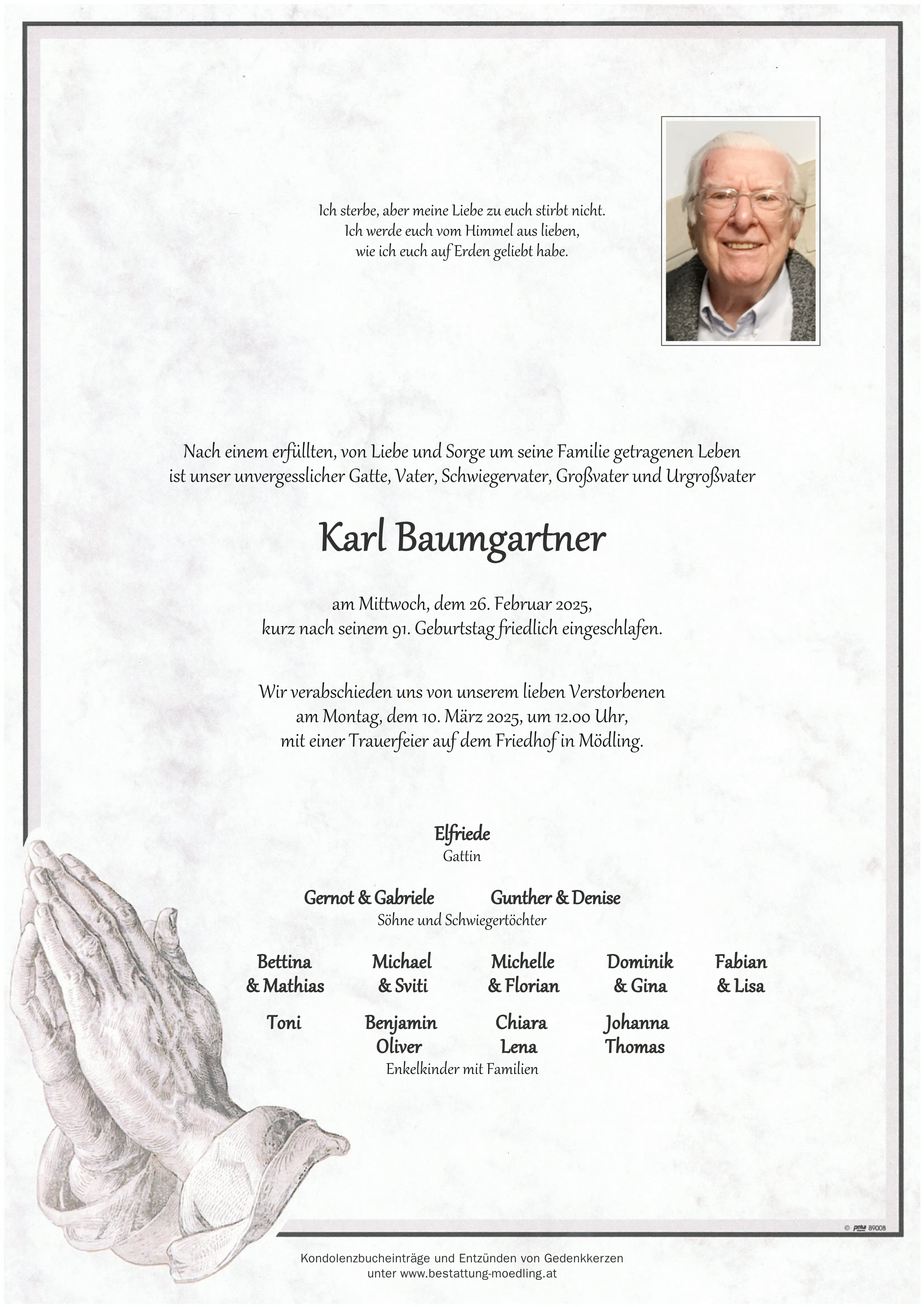 Traueranzeige von Karl Baumgartner