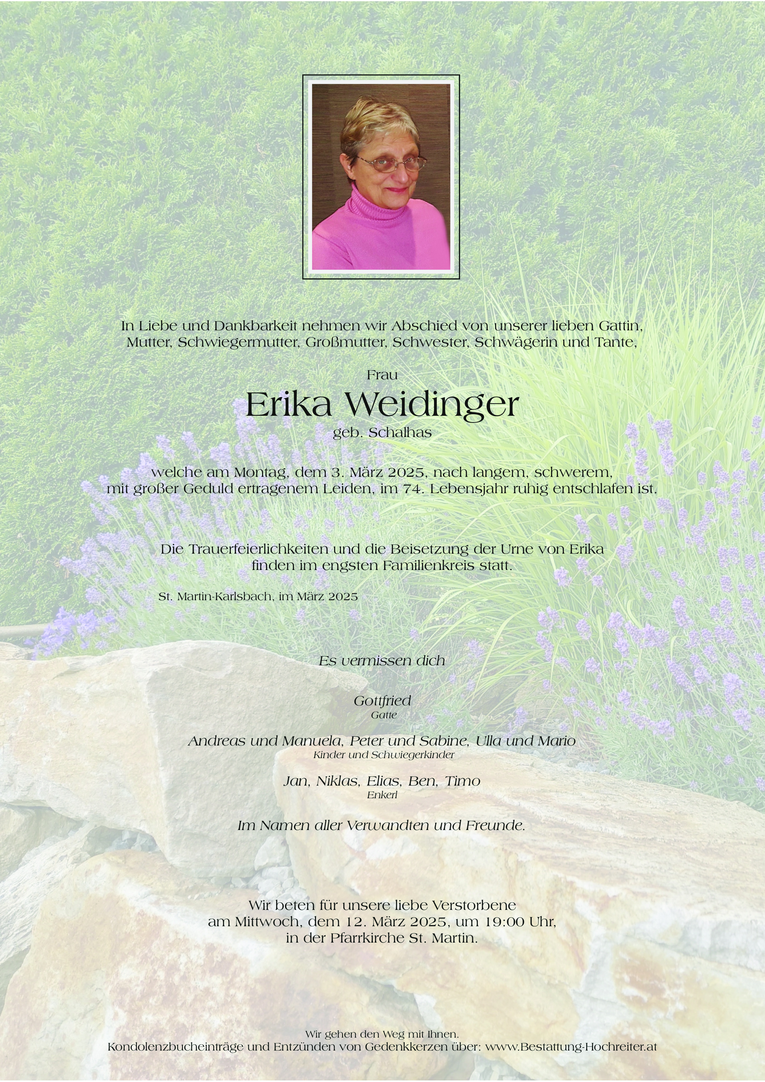 Traueranzeige von Erika Weidinger