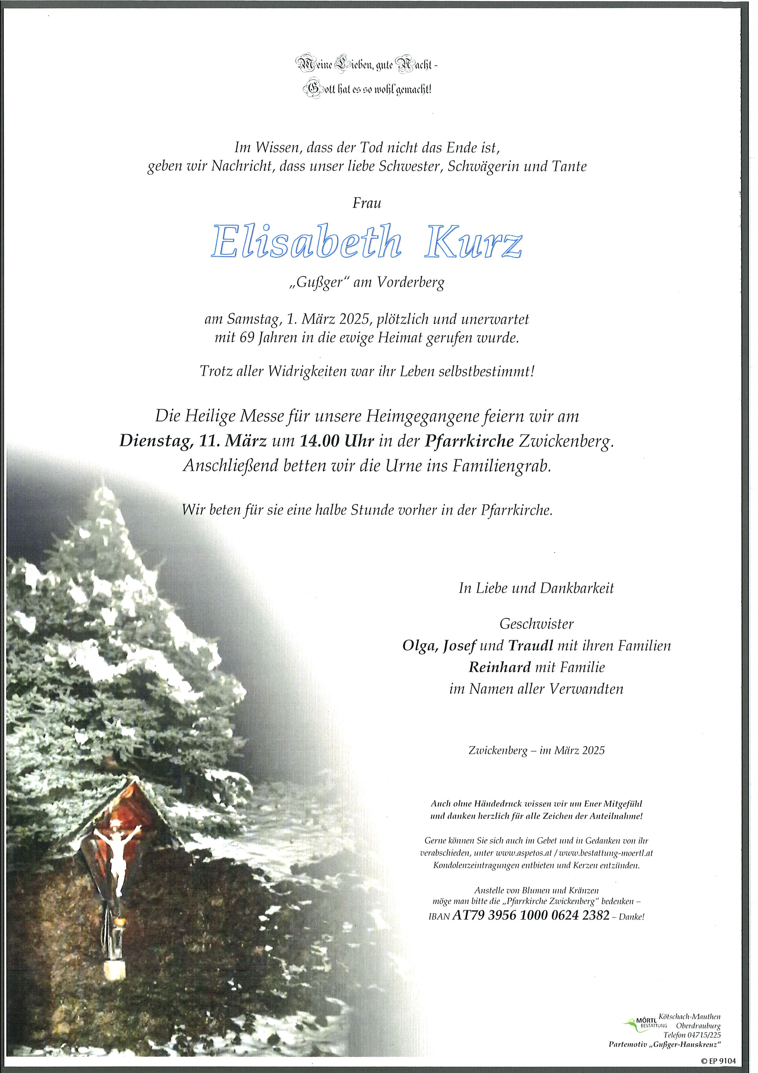 Traueranzeige von Elisabeth Kurz