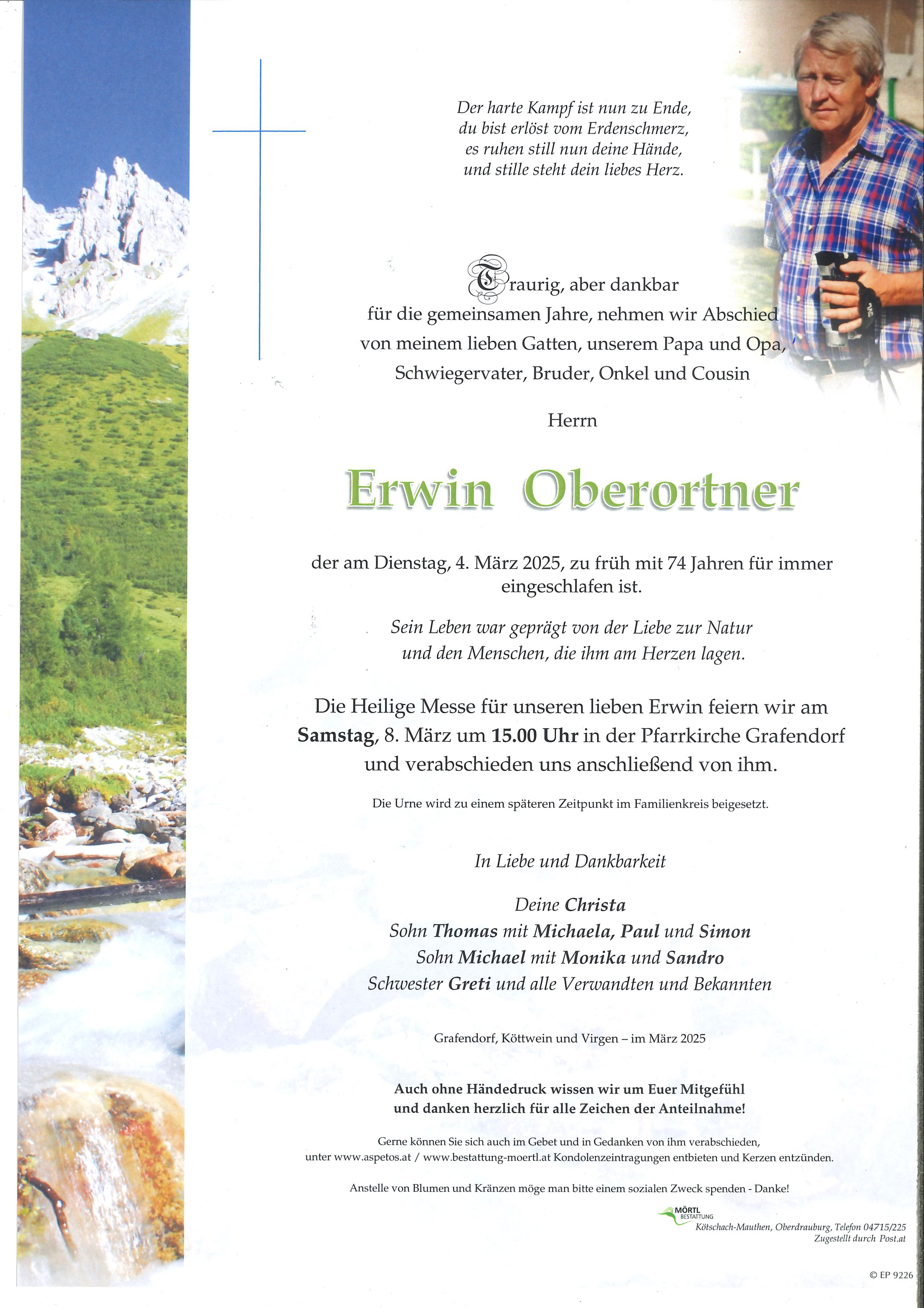 Traueranzeige von Erwin Oberortner