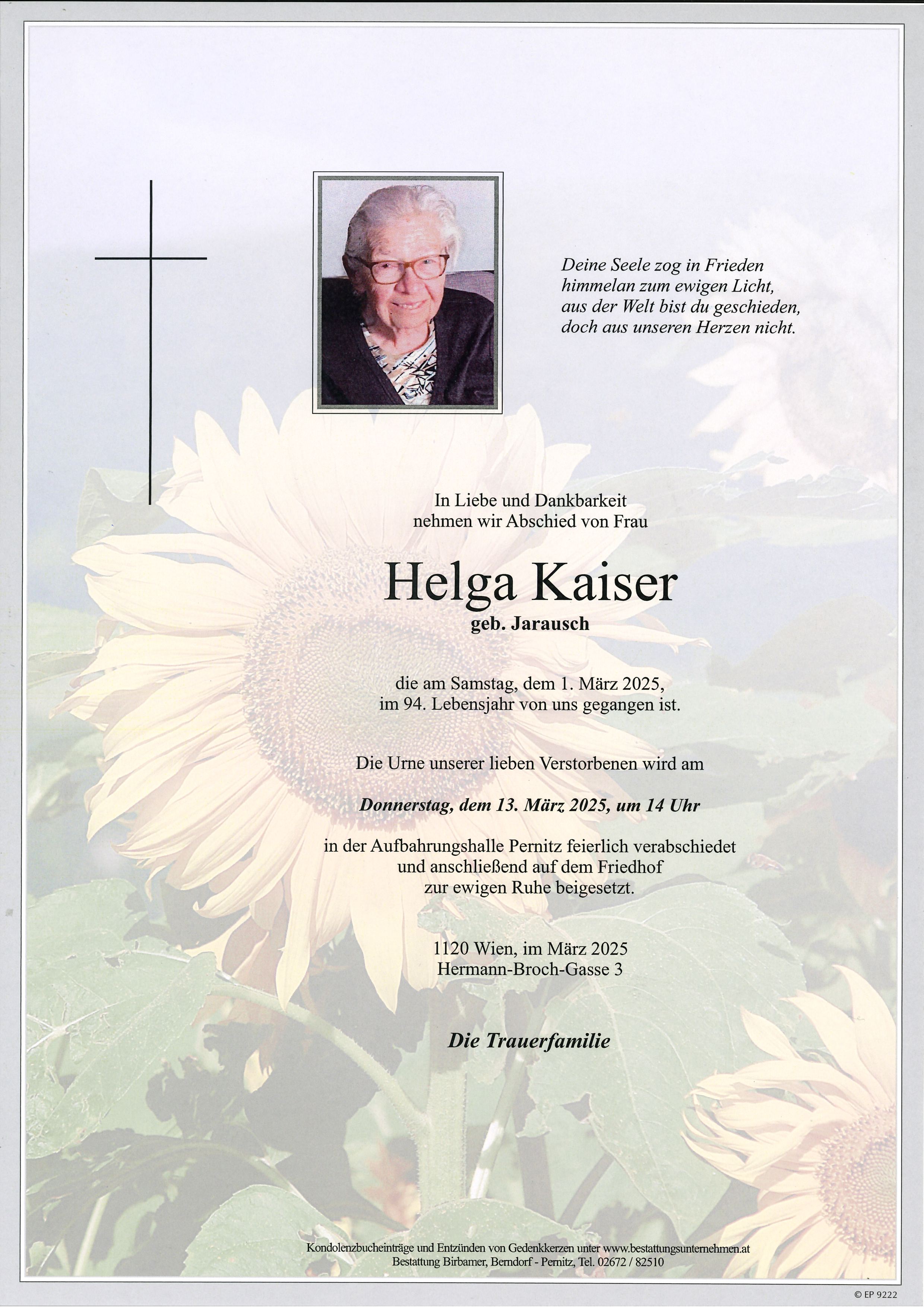 Traueranzeige von Helga Kaiser