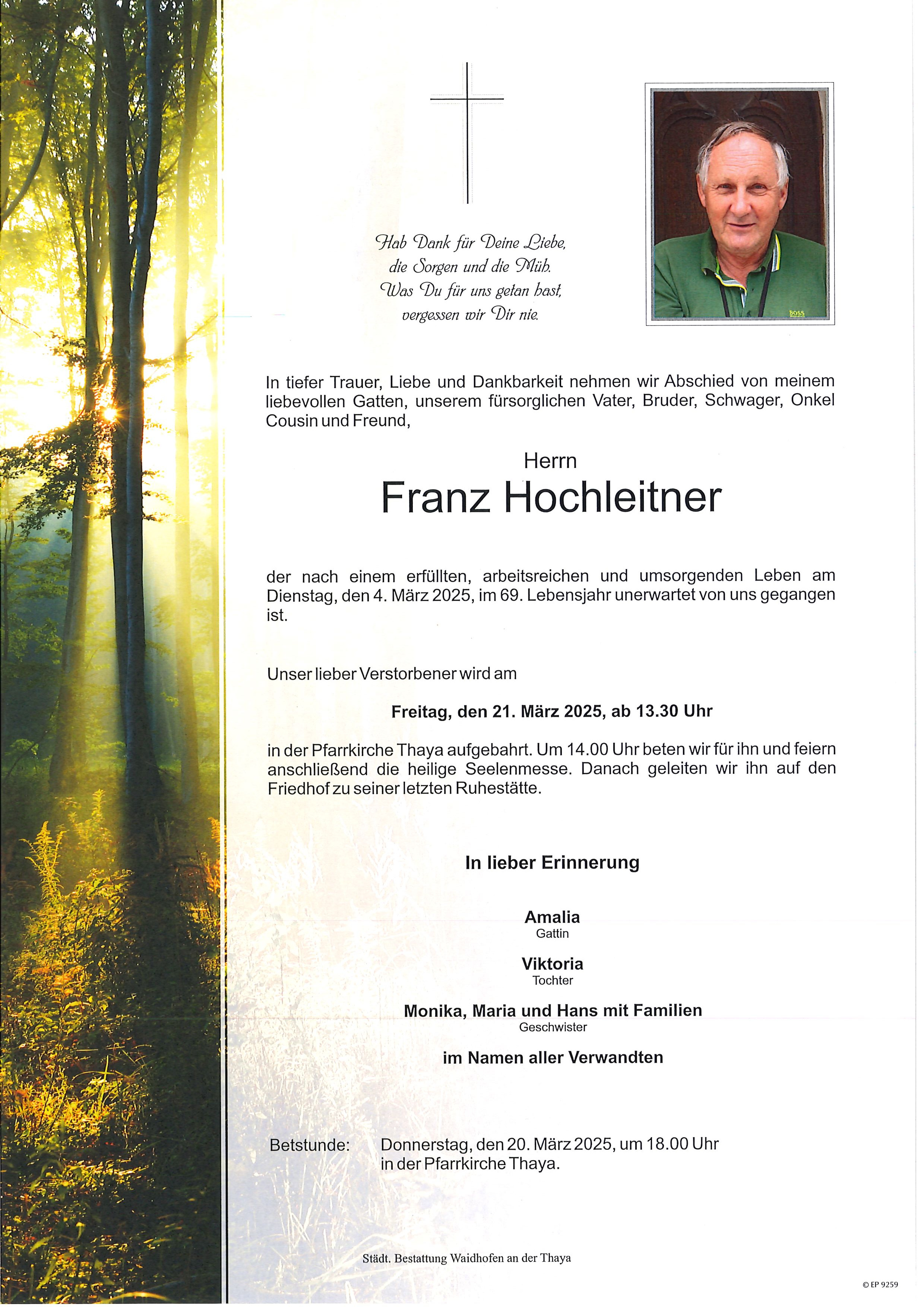 Traueranzeige von Franz Hochleitner