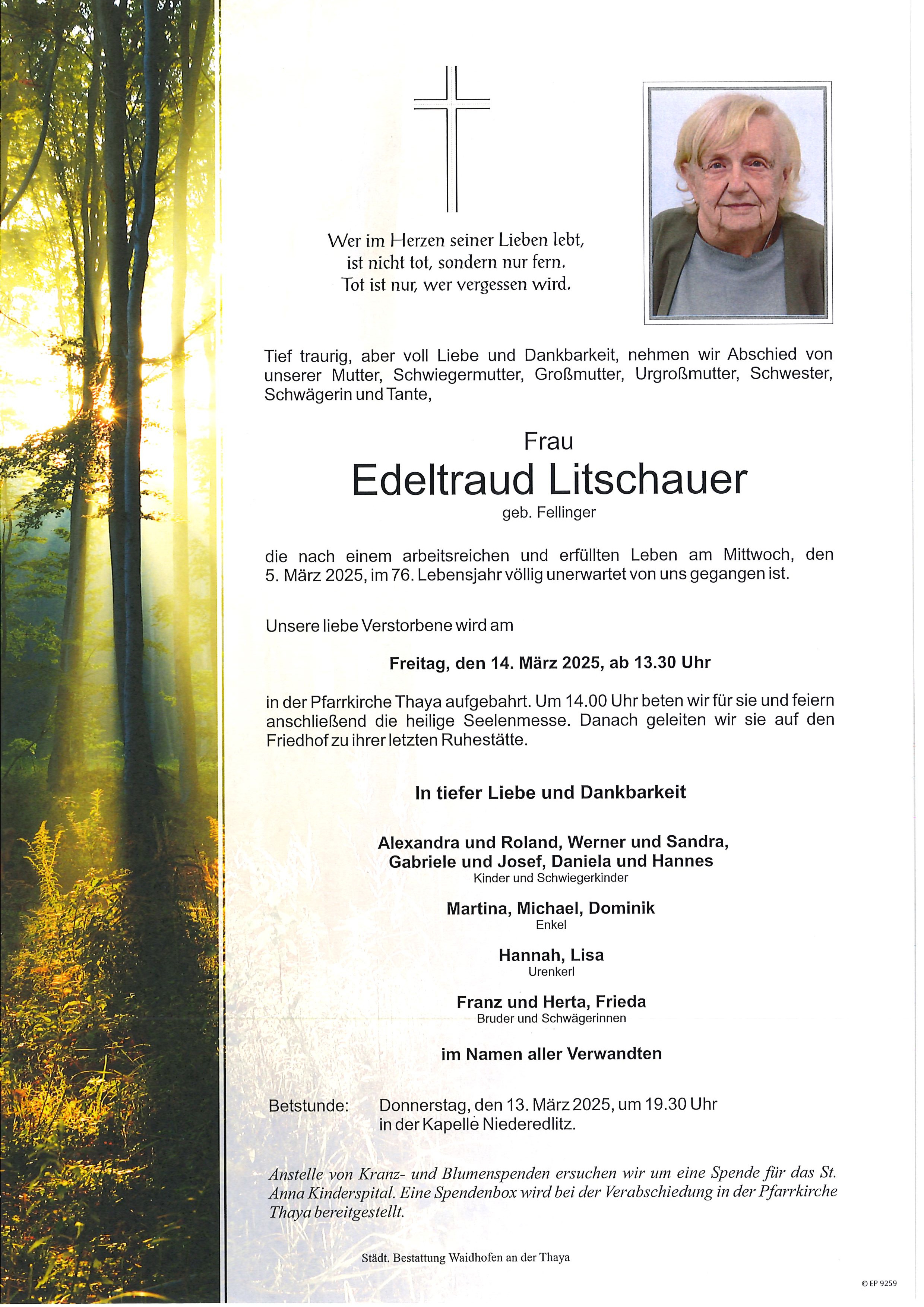 Traueranzeige von Litschauer Edeltraud