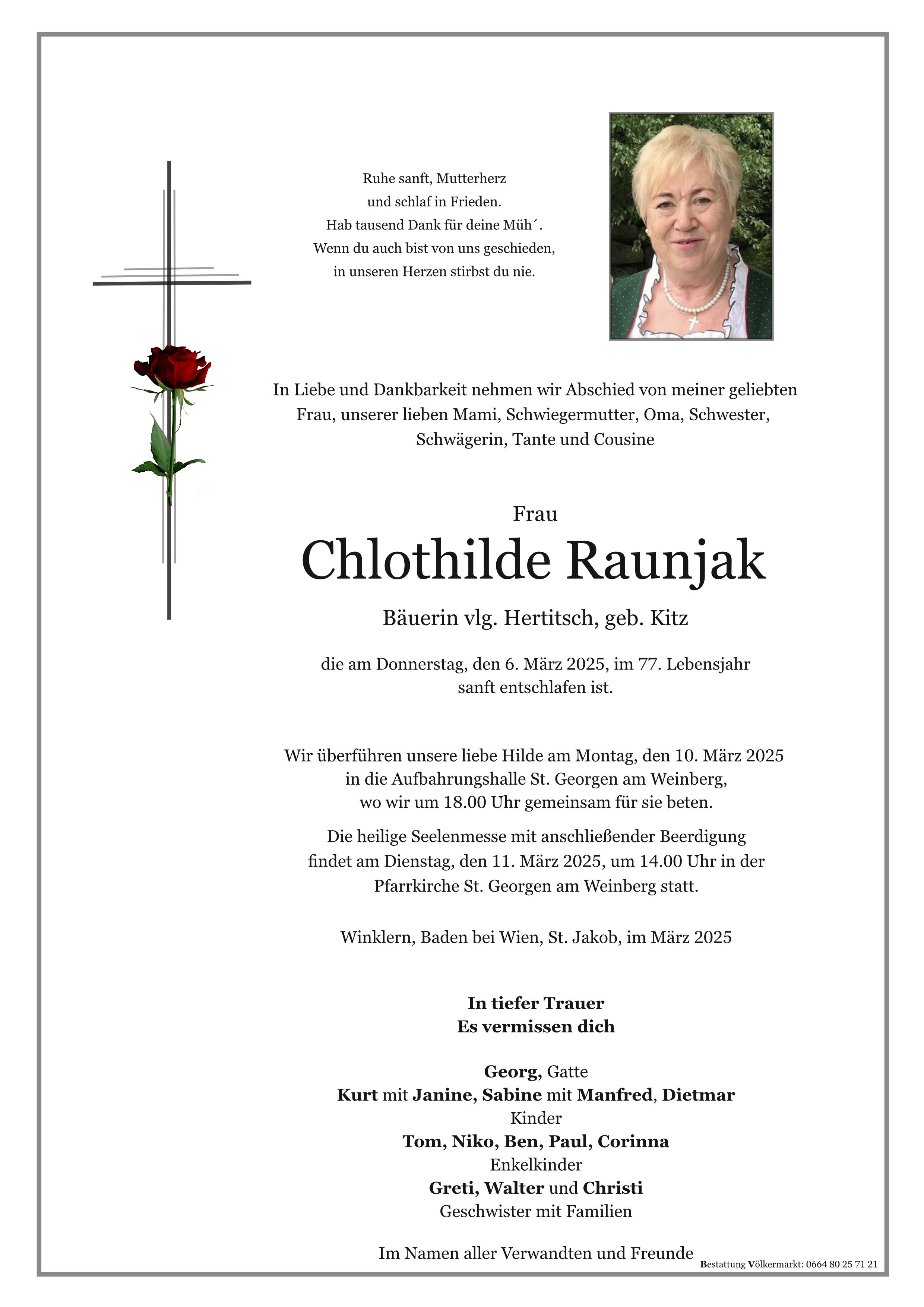 Traueranzeige von Chlothilde Sophie Raunjak
