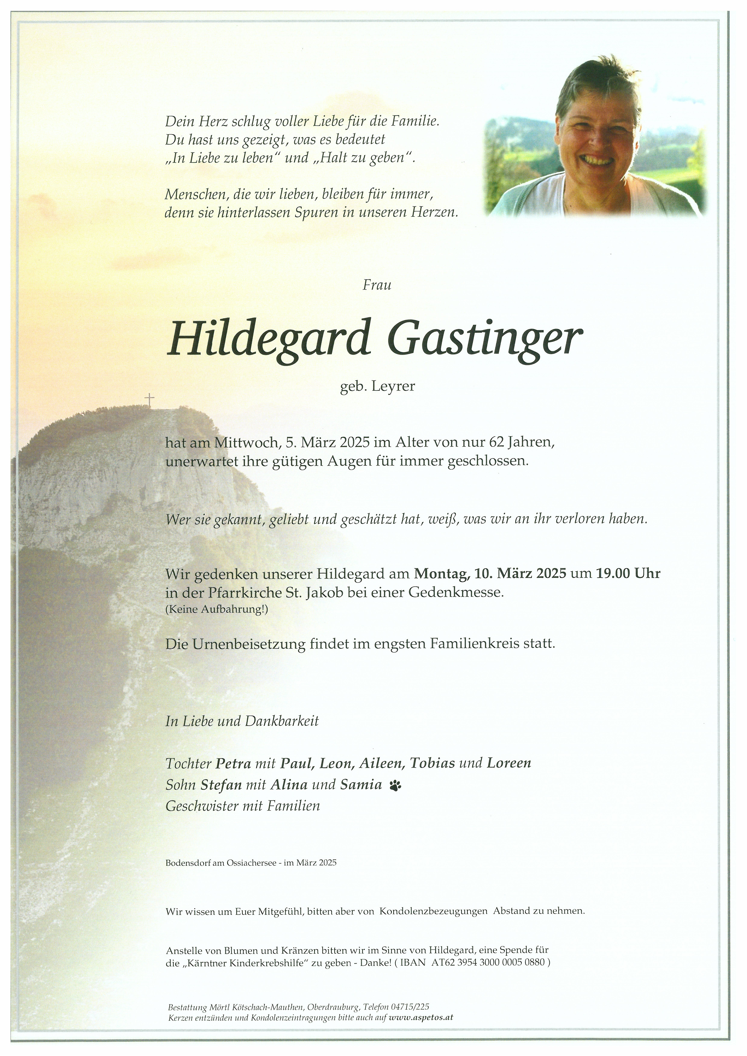 Traueranzeige von Hildegard Gastinger