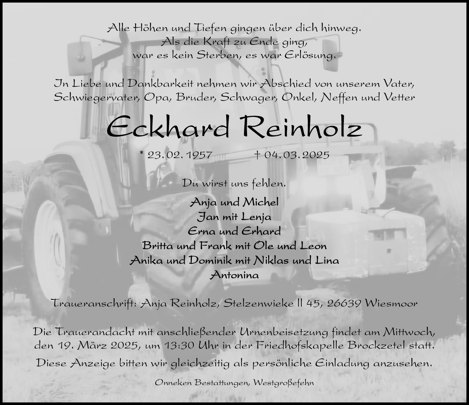 Traueranzeige von Eckhard Reinholz