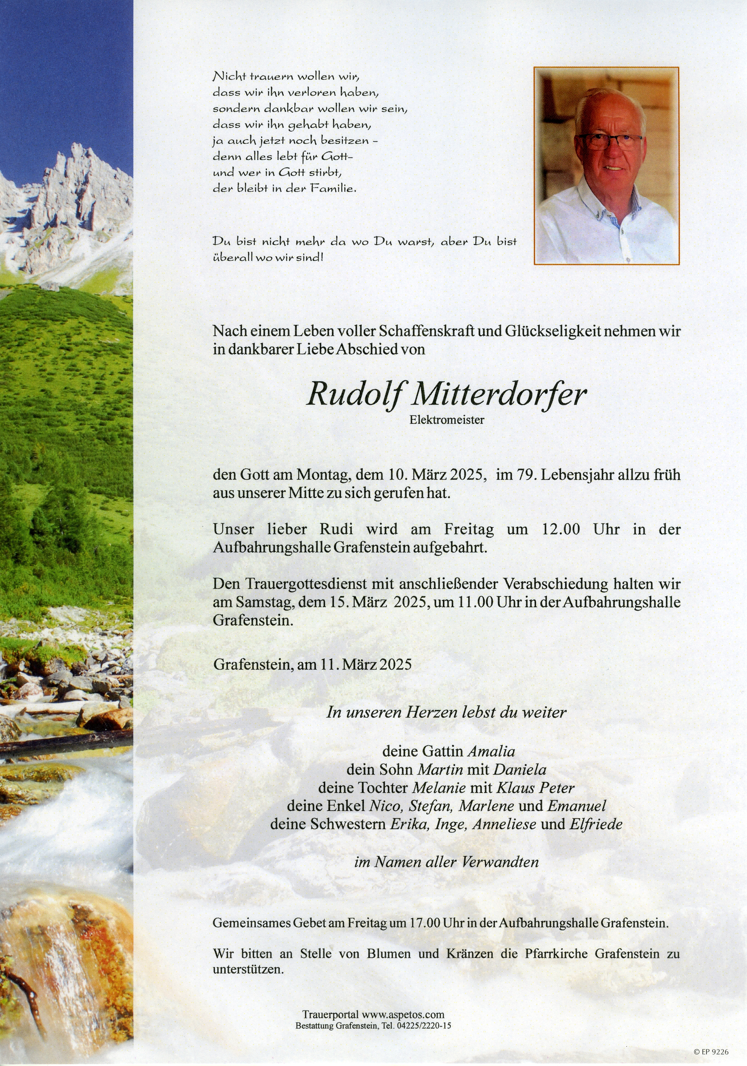Traueranzeige von Rudolf Mitterdorfer
