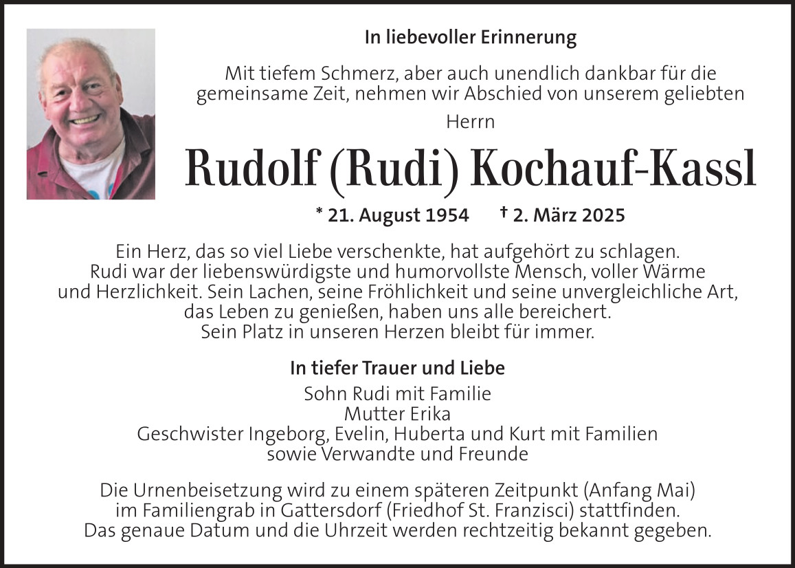 Traueranzeige von Rudolf (Rudi) Kochauf-Kassl