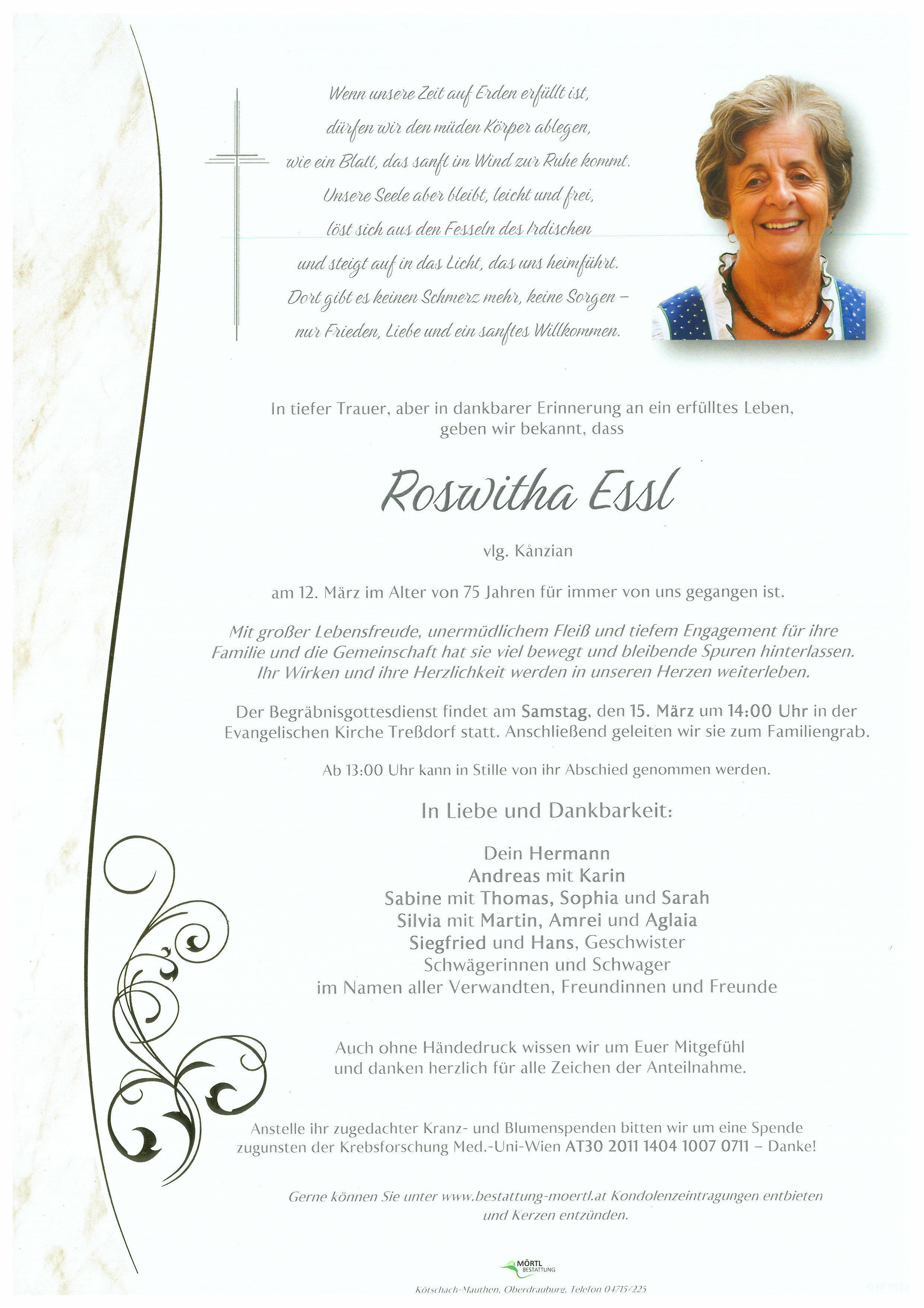 Traueranzeige von Roswitha Essl