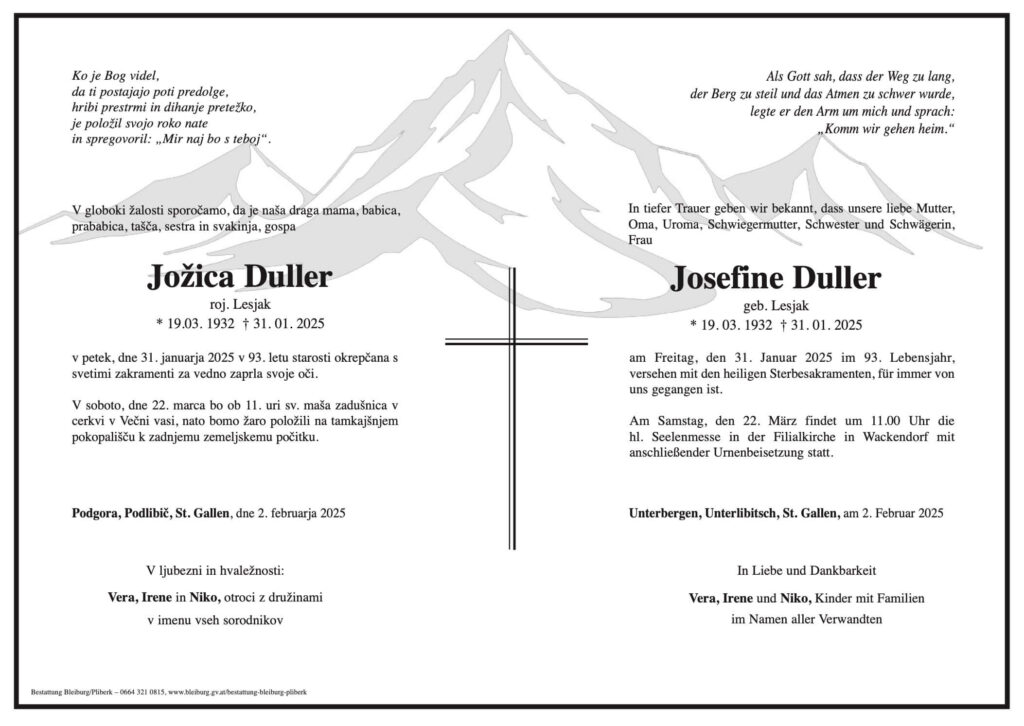 Traueranzeige von Josefine Duller