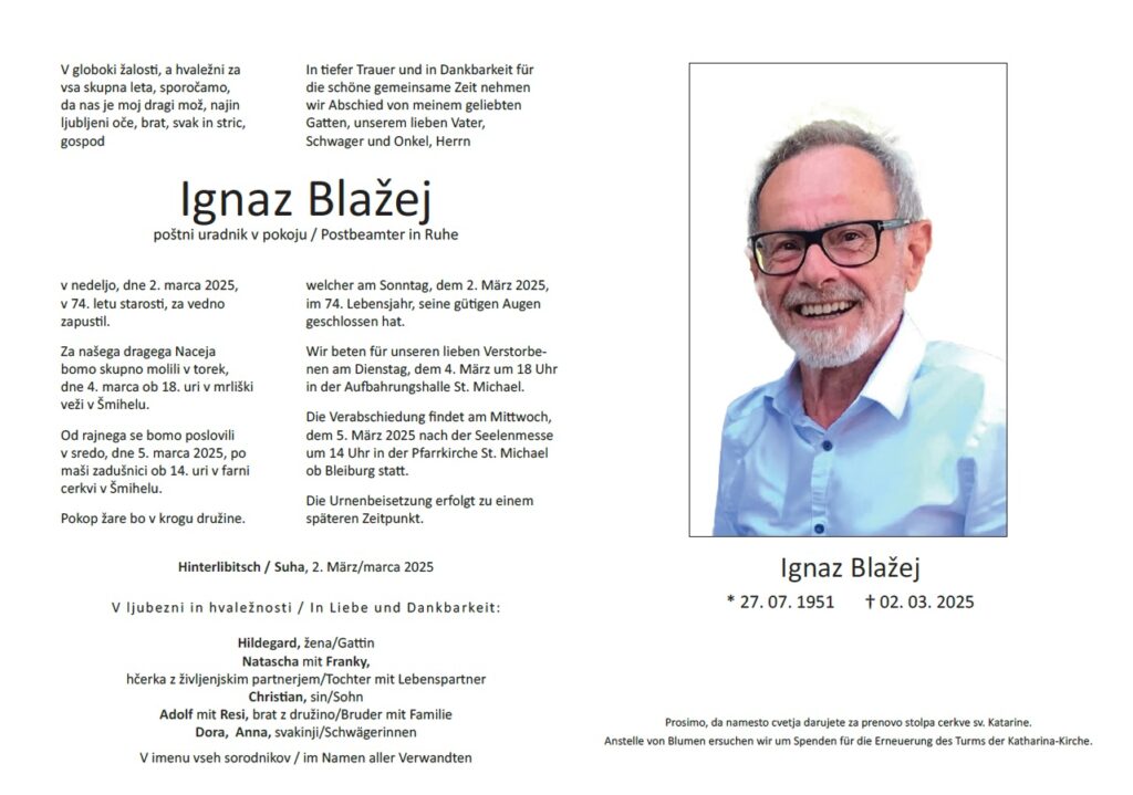 Traueranzeige von Ignaz Blažej