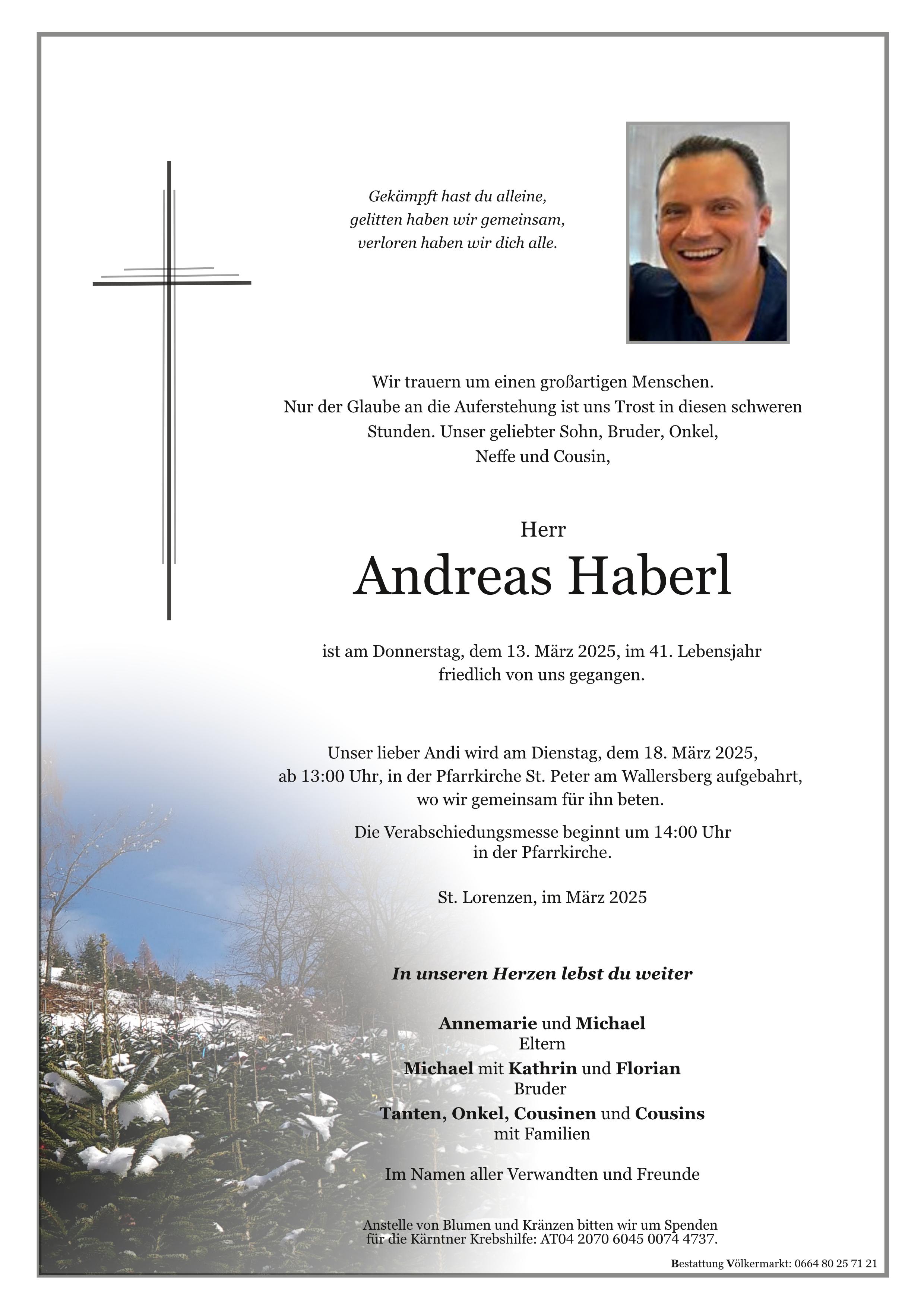 Traueranzeige von Andreas Haberl