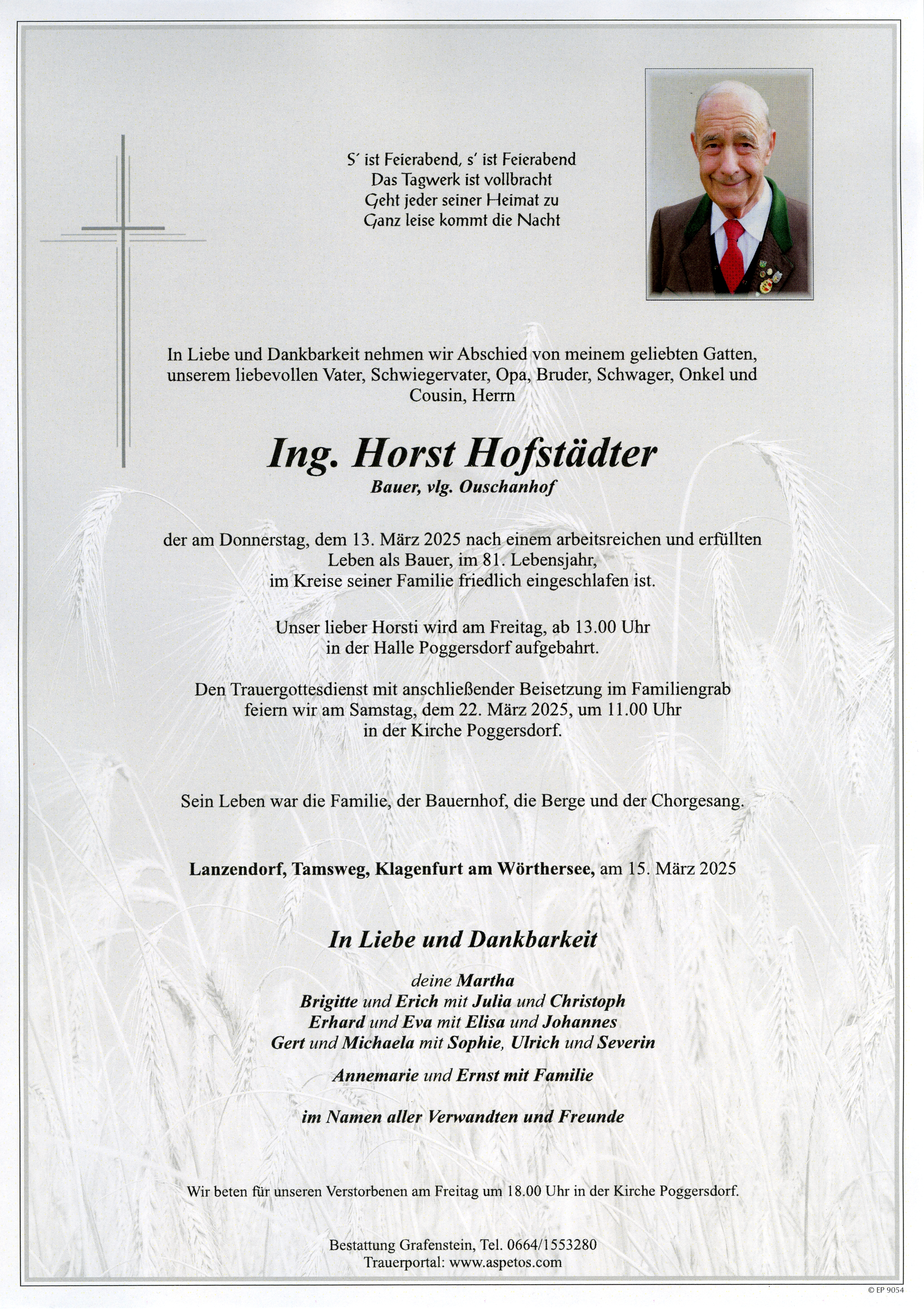 Traueranzeige von Horst Hofstädter