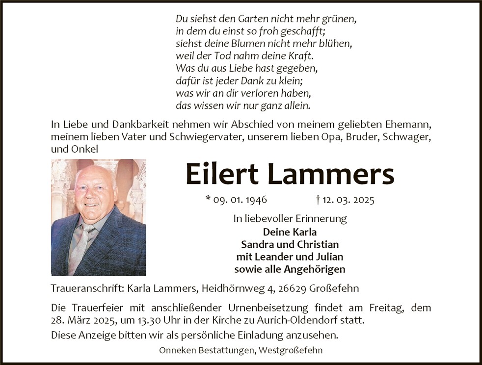 Traueranzeige von Eilert Lammers