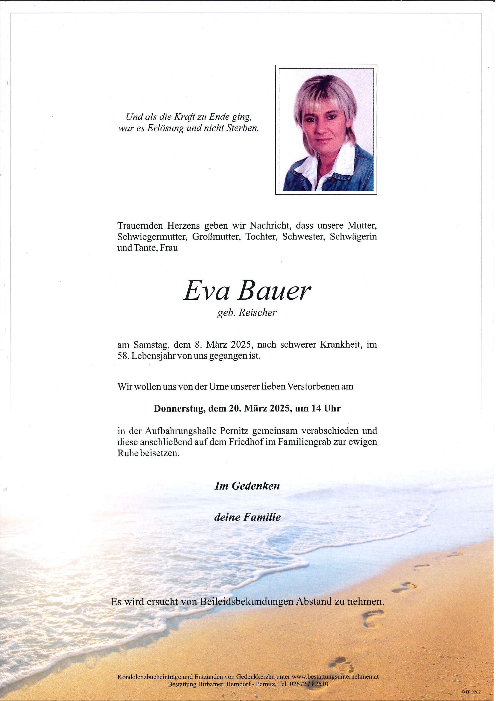 Traueranzeige von Eva Bauer