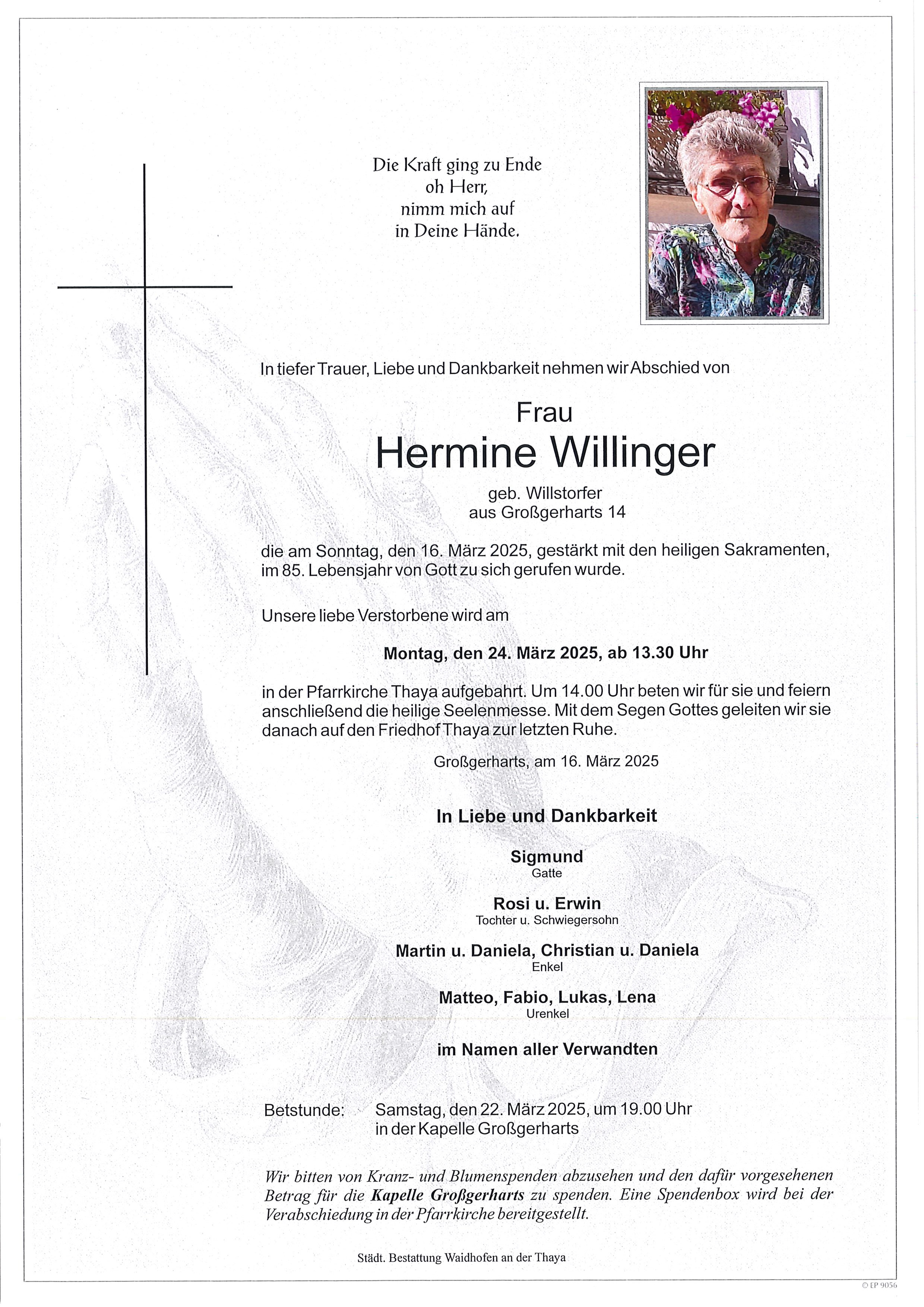 Traueranzeige von Hermine Willinger