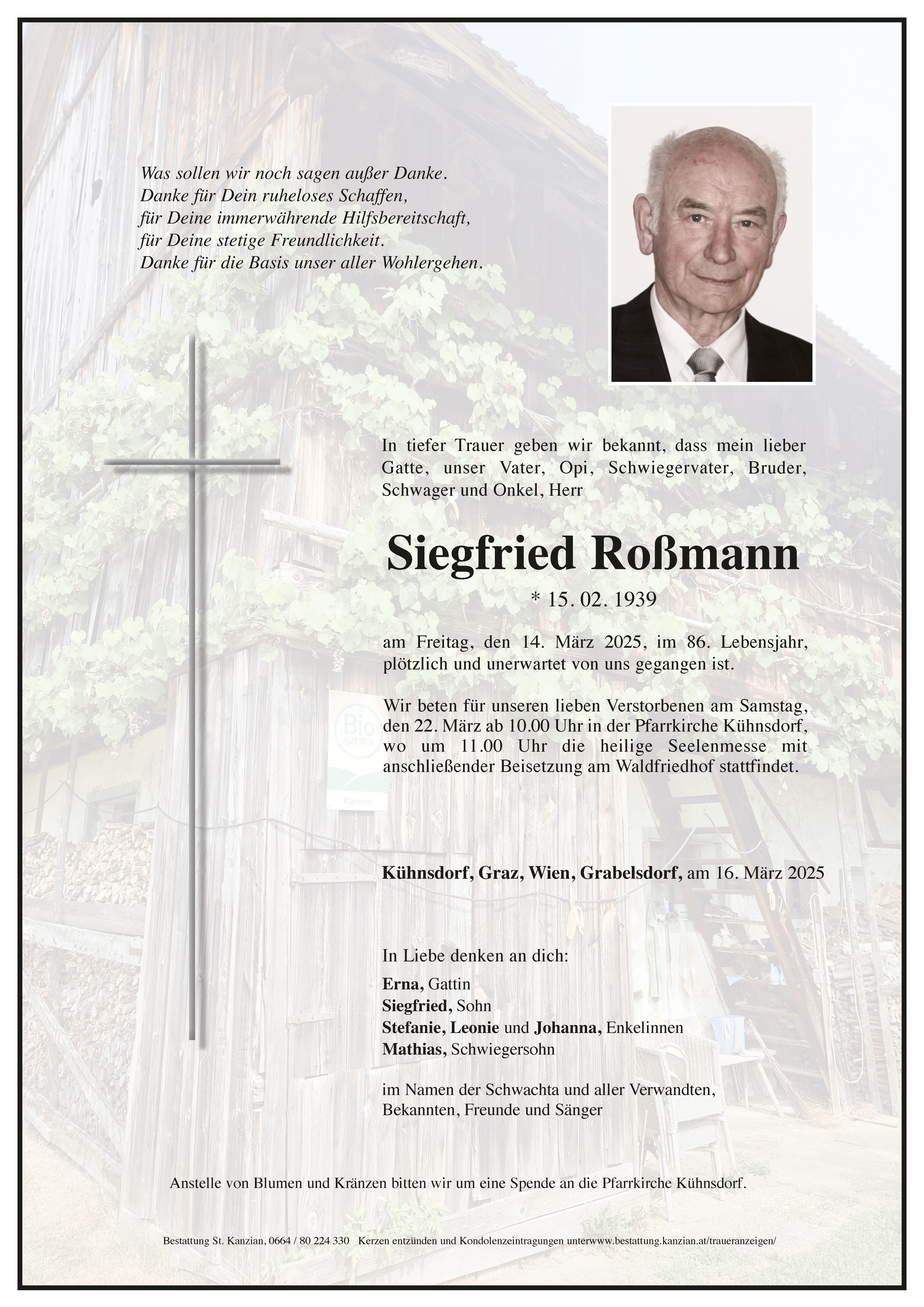 Traueranzeige von Siegfried Roßmann