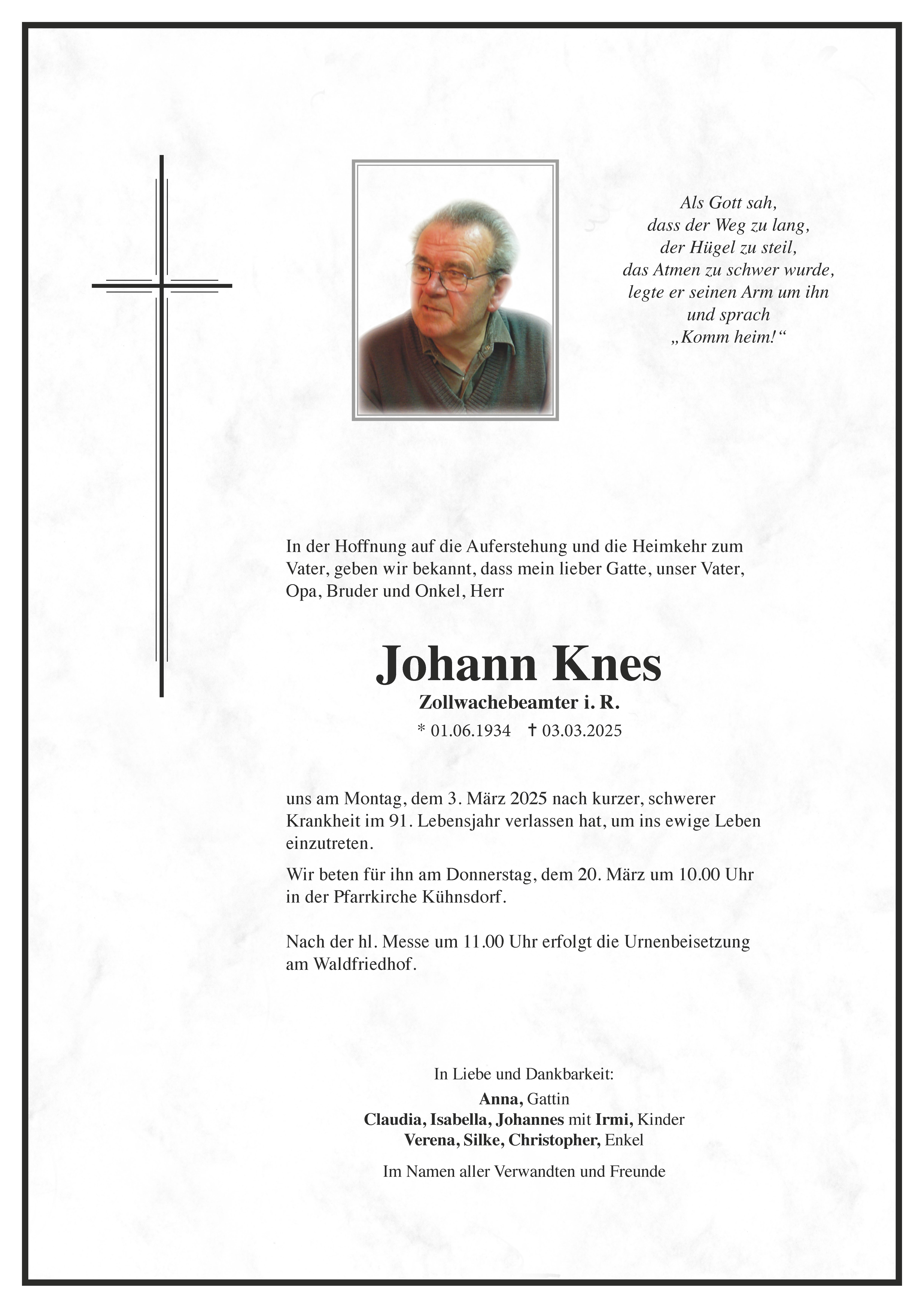 Traueranzeige von Johann Knes