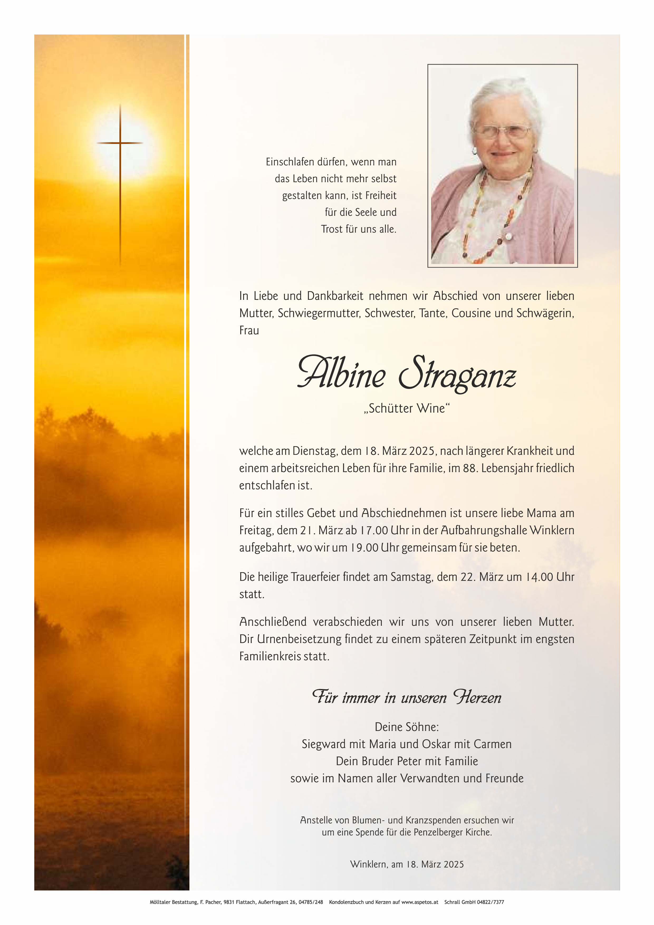 Traueranzeige von Albine Straganz