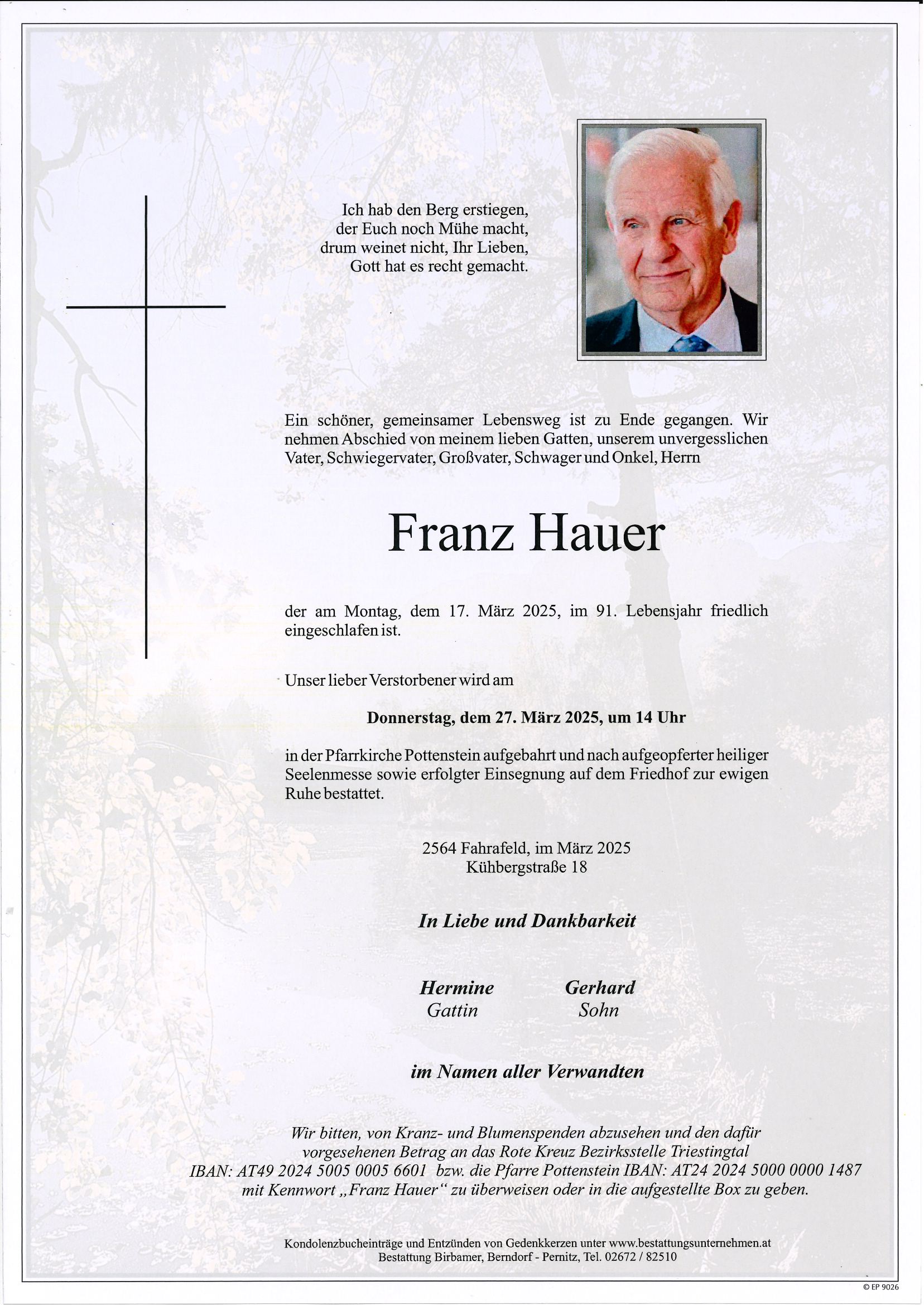 Traueranzeige von Franz Hauer