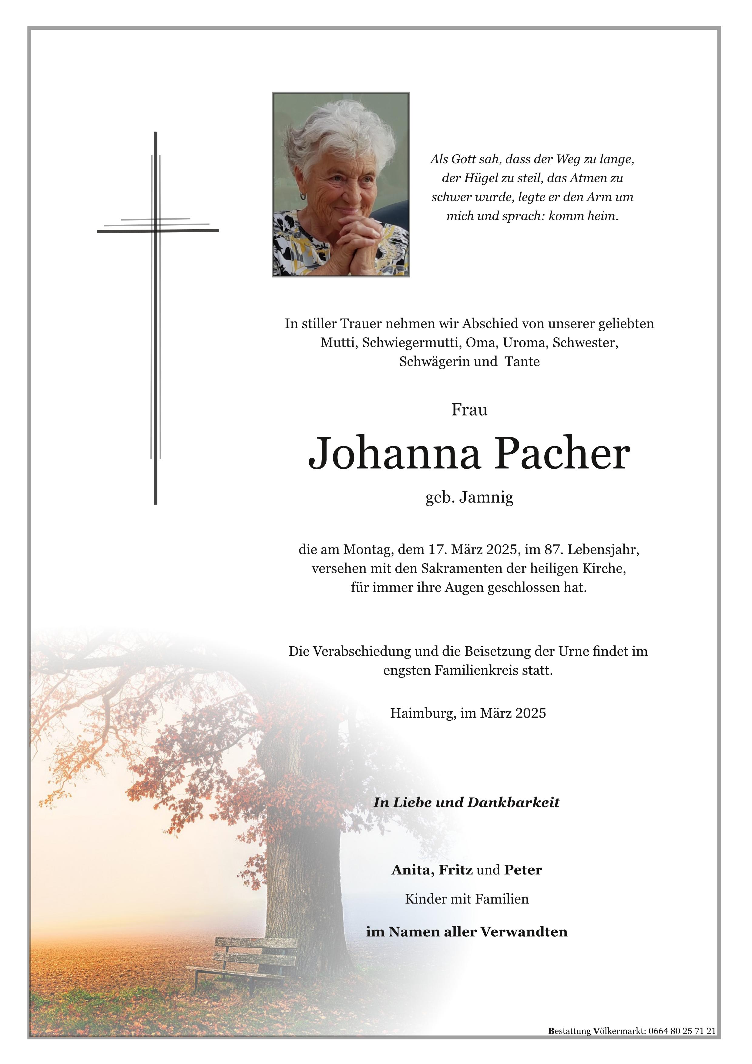 Traueranzeige von Johanna Pacher