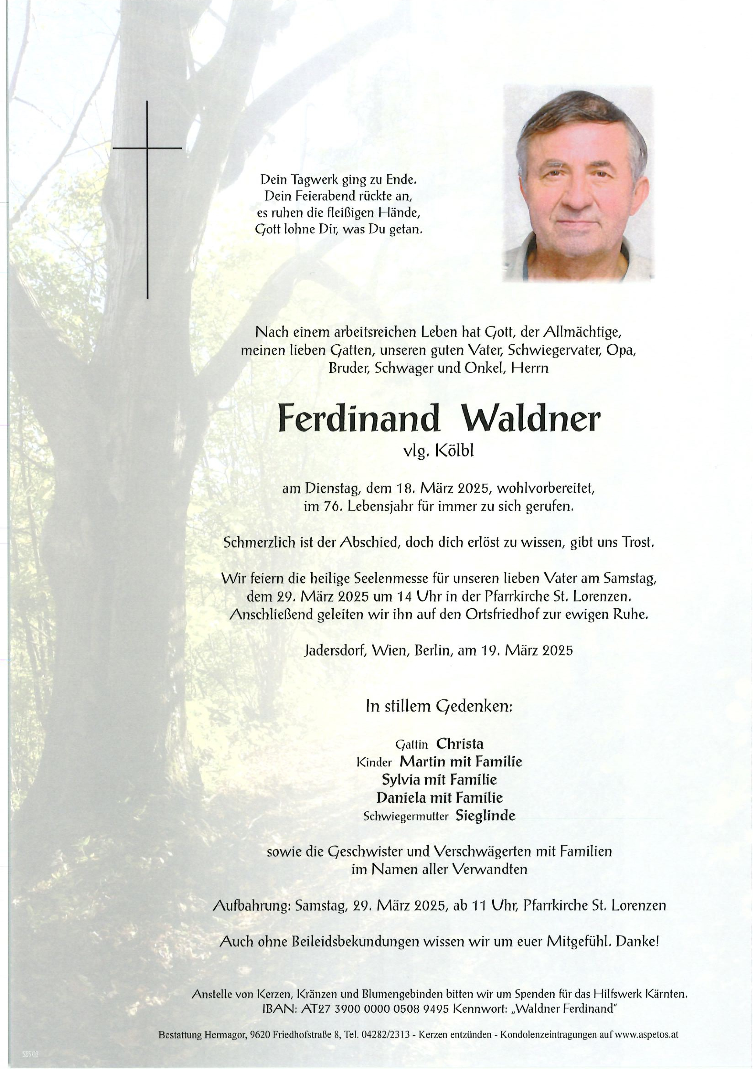 Traueranzeige von Ferdinand Waldner