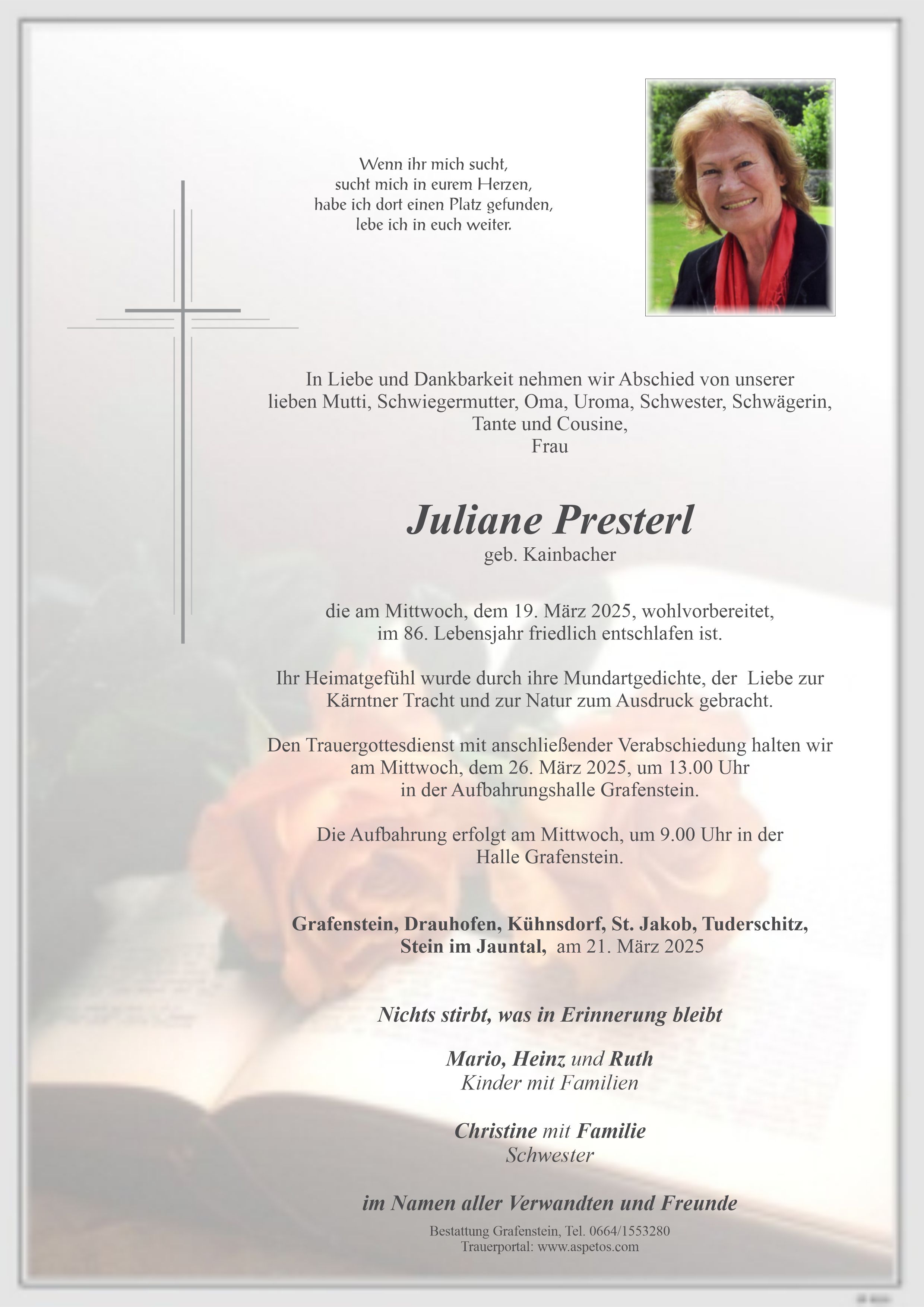 Traueranzeige von Juliane Presterl