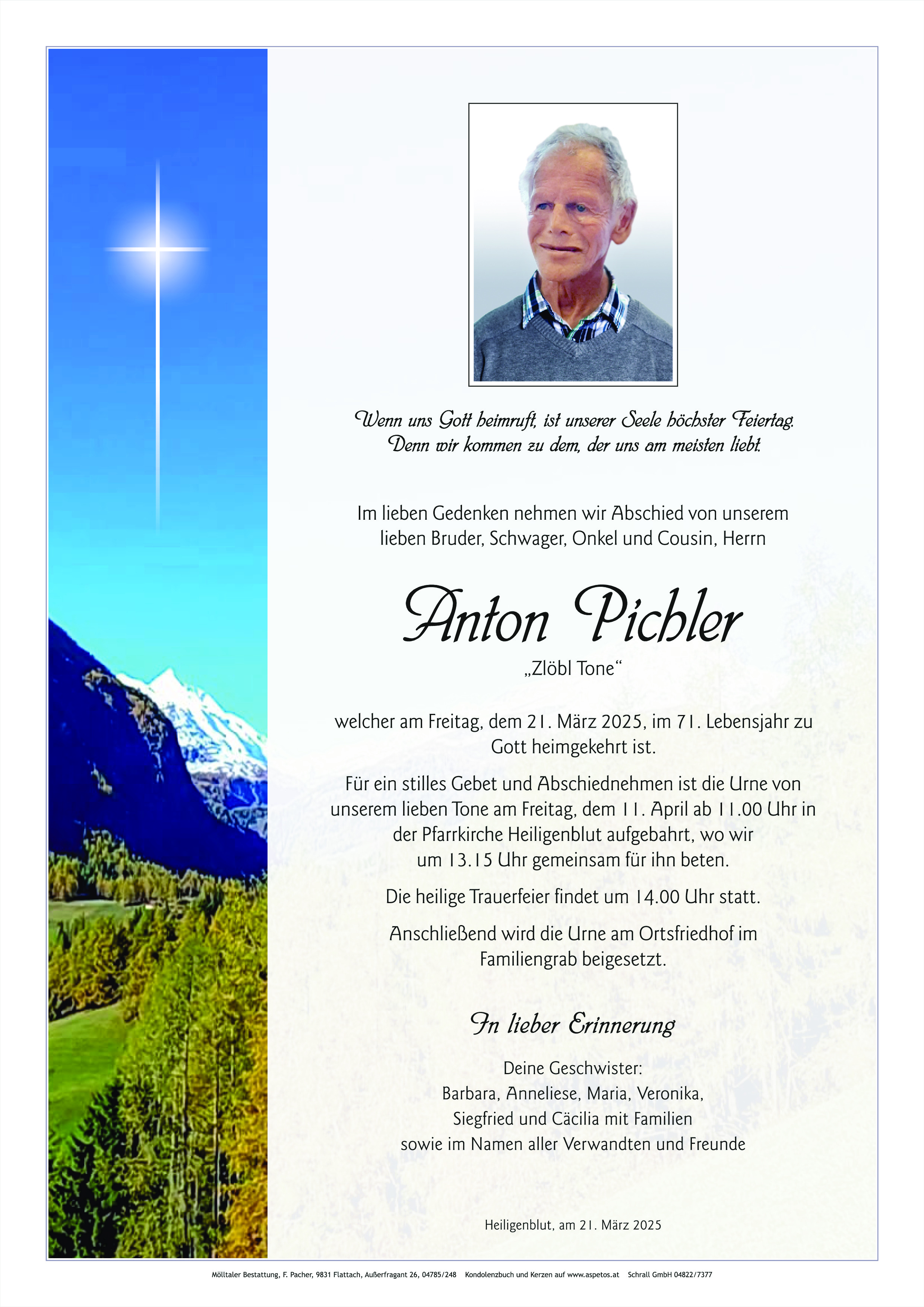 Traueranzeige von Anton Pichler