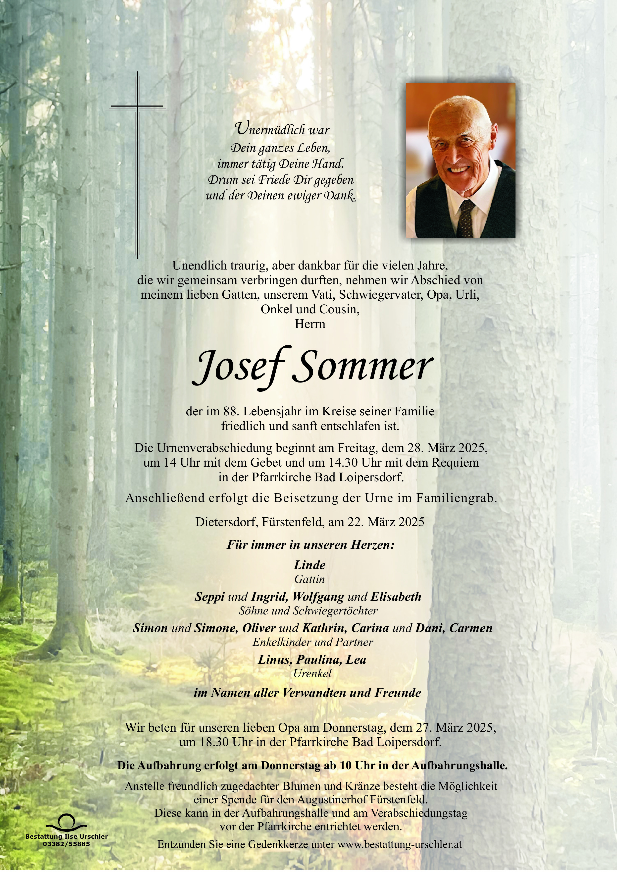 Traueranzeige von Josef Sommer