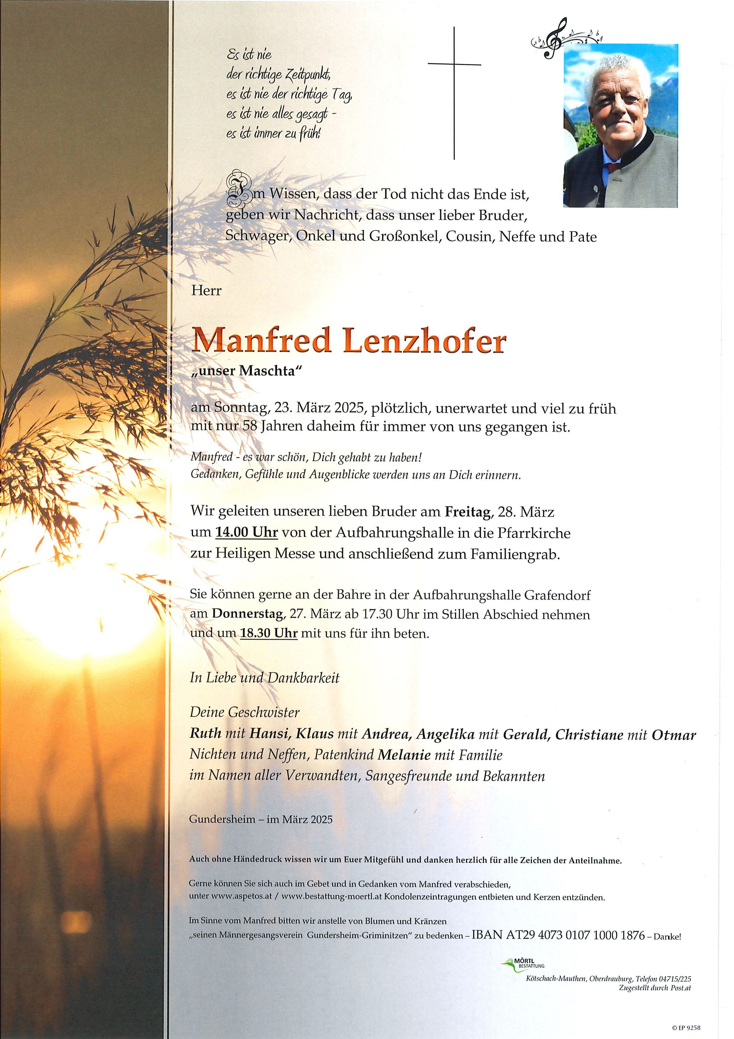 Traueranzeige von Manfred Lenzhofer