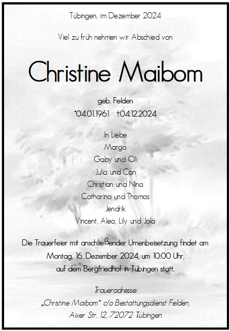 Traueranzeige von Christine Maibom