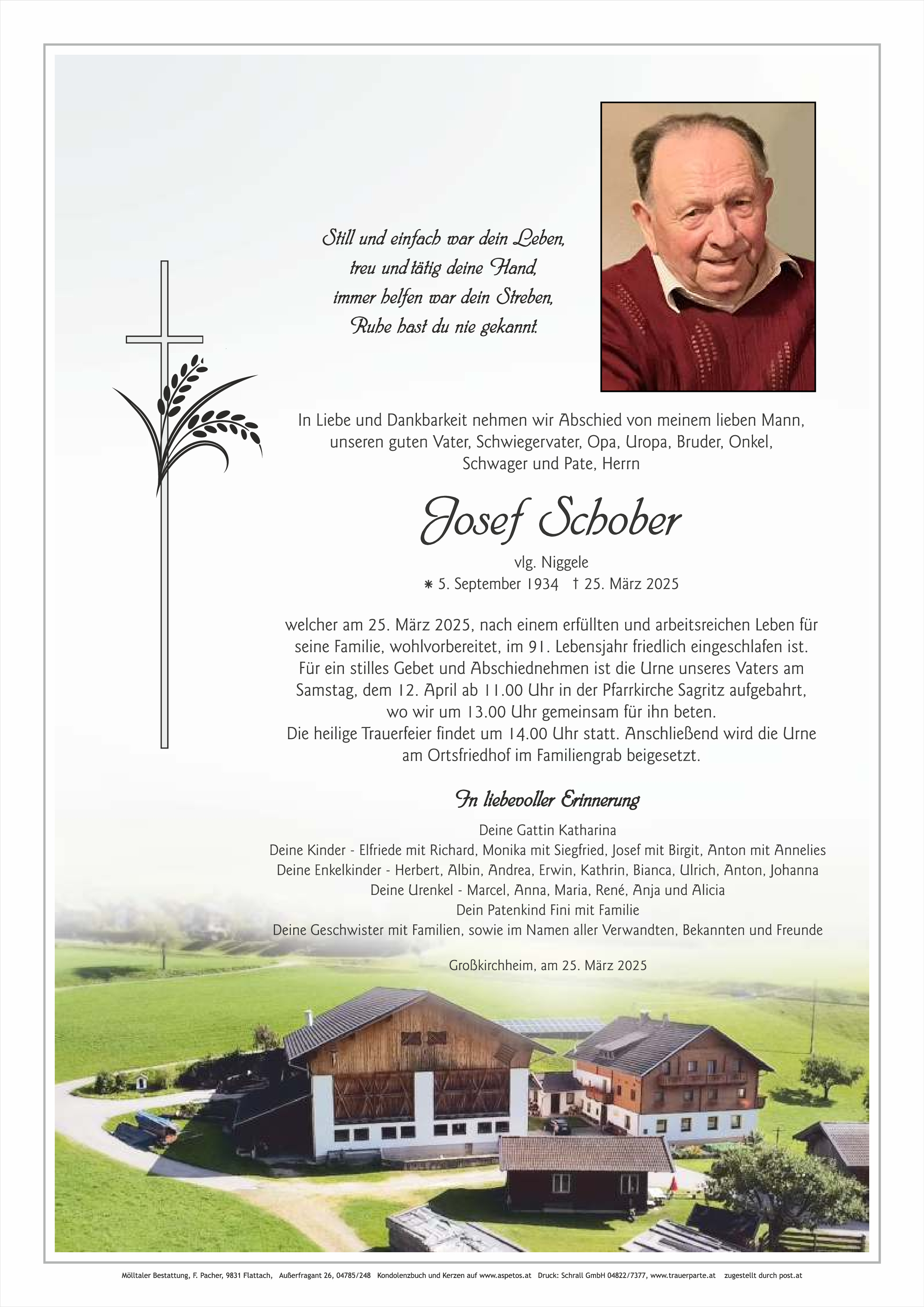 Traueranzeige von Josef Schober