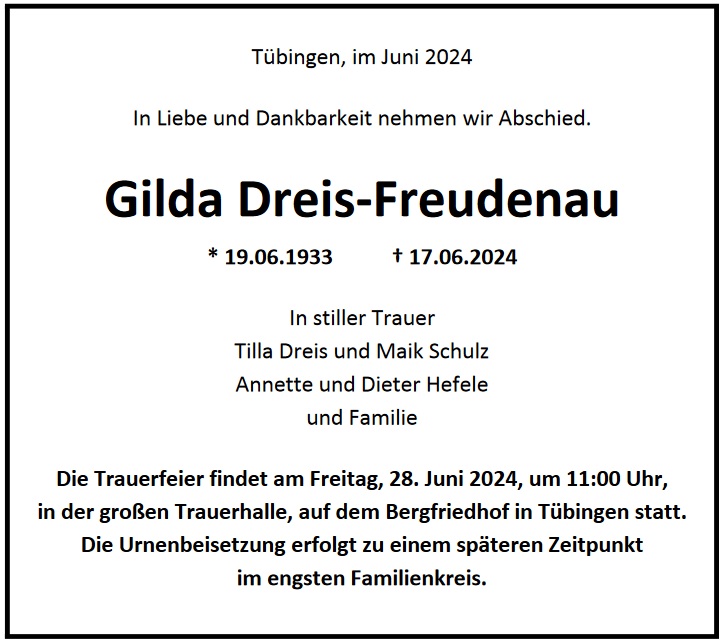 Traueranzeige von Gilda Dreis-Freudenau