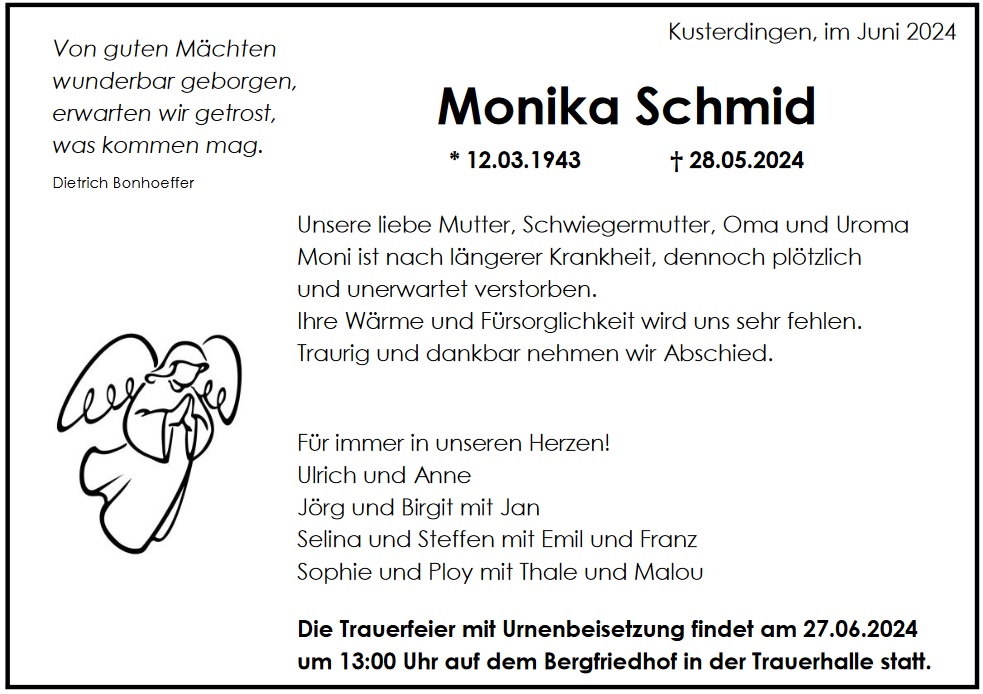 Traueranzeige von Monika Schmid